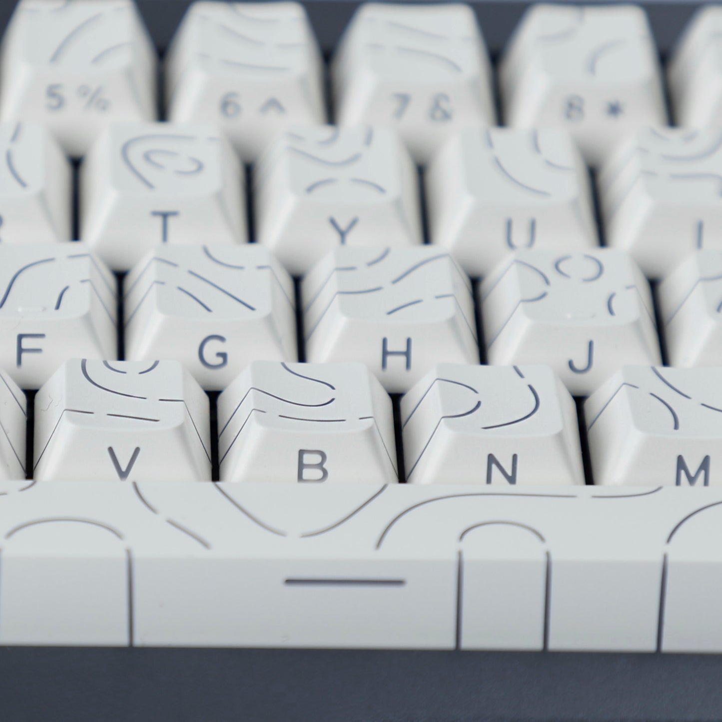 YMDK Contour Line Black White Keycaps 97 Keys Sidelit Light Backlit Translucent Cherry Profile PBT Double Shot Custom Key Caps for MX Mechanical Keyboards