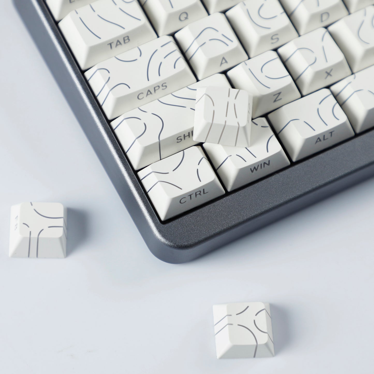 YMDK Contour Line Black White Keycaps 97 Keys Sidelit Light Backlit Translucent Cherry Profile PBT Double Shot Custom Key Caps for MX Mechanical Keyboards