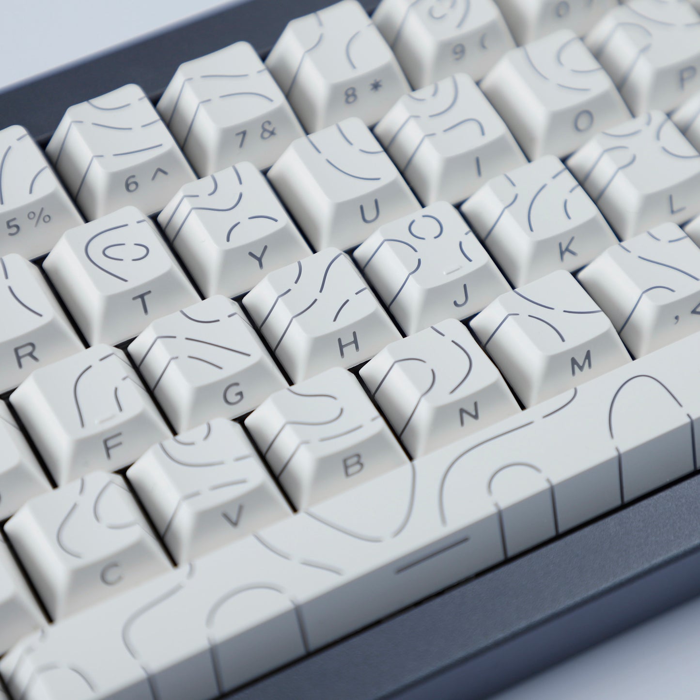 YMDK Contour Line Black White Keycaps 97 Keys Sidelit Light Backlit Translucent Cherry Profile PBT Double Shot Custom Key Caps for MX Mechanical Keyboards