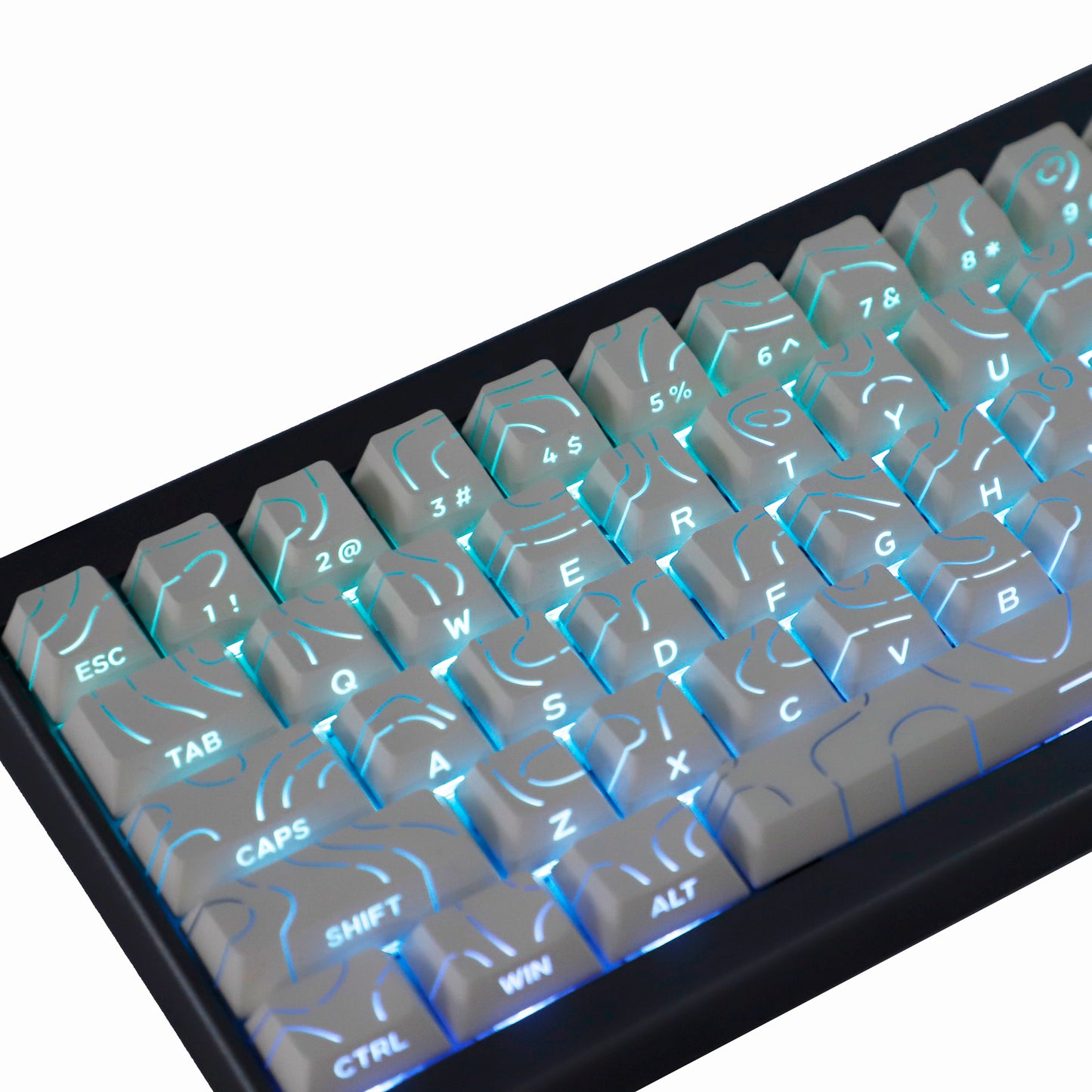 YMDK Contour Line Black White Keycaps 97 Keys Sidelit Light Backlit Translucent Cherry Profile PBT Double Shot Custom Key Caps for MX Mechanical Keyboards