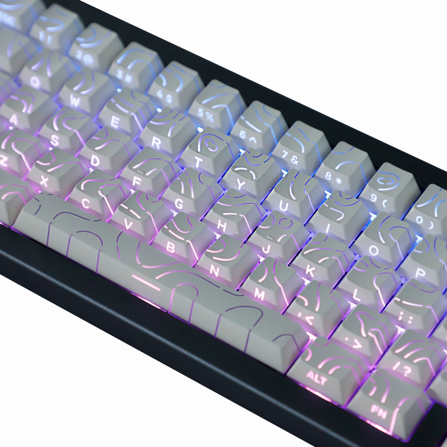 YMDK Contour Line Black White Keycaps 97 Keys Sidelit Light Backlit Translucent Cherry Profile PBT Double Shot Custom Key Caps for MX Mechanical Keyboards
