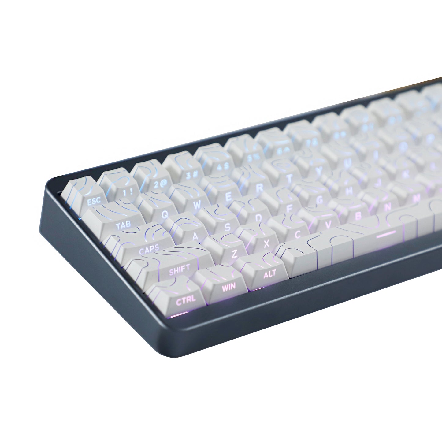 YMDK Contour Line Black White Keycaps 97 Keys Sidelit Light Backlit Translucent Cherry Profile PBT Double Shot Custom Key Caps for MX Mechanical Keyboards