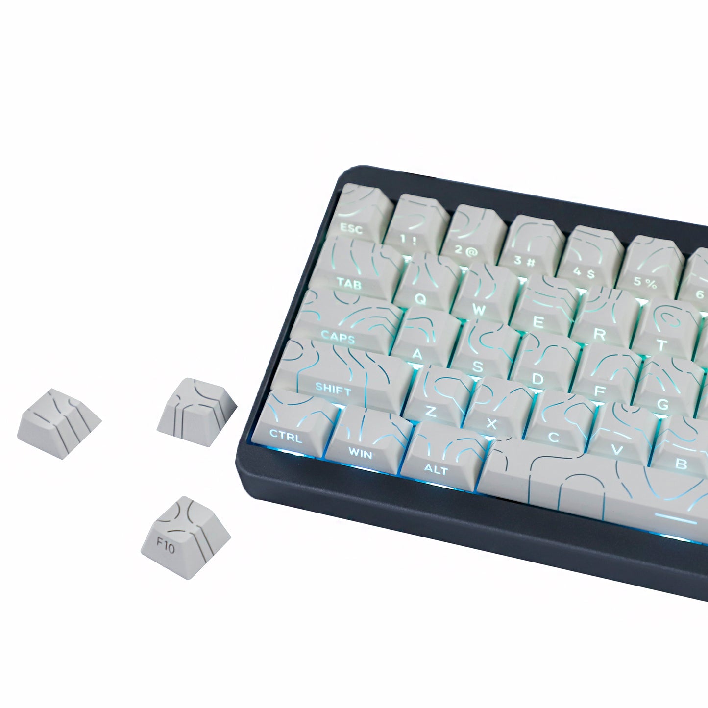 YMDK Contour Line Black White Keycaps 97 Keys Sidelit Light Backlit Translucent Cherry Profile PBT Double Shot Custom Key Caps for MX Mechanical Keyboards