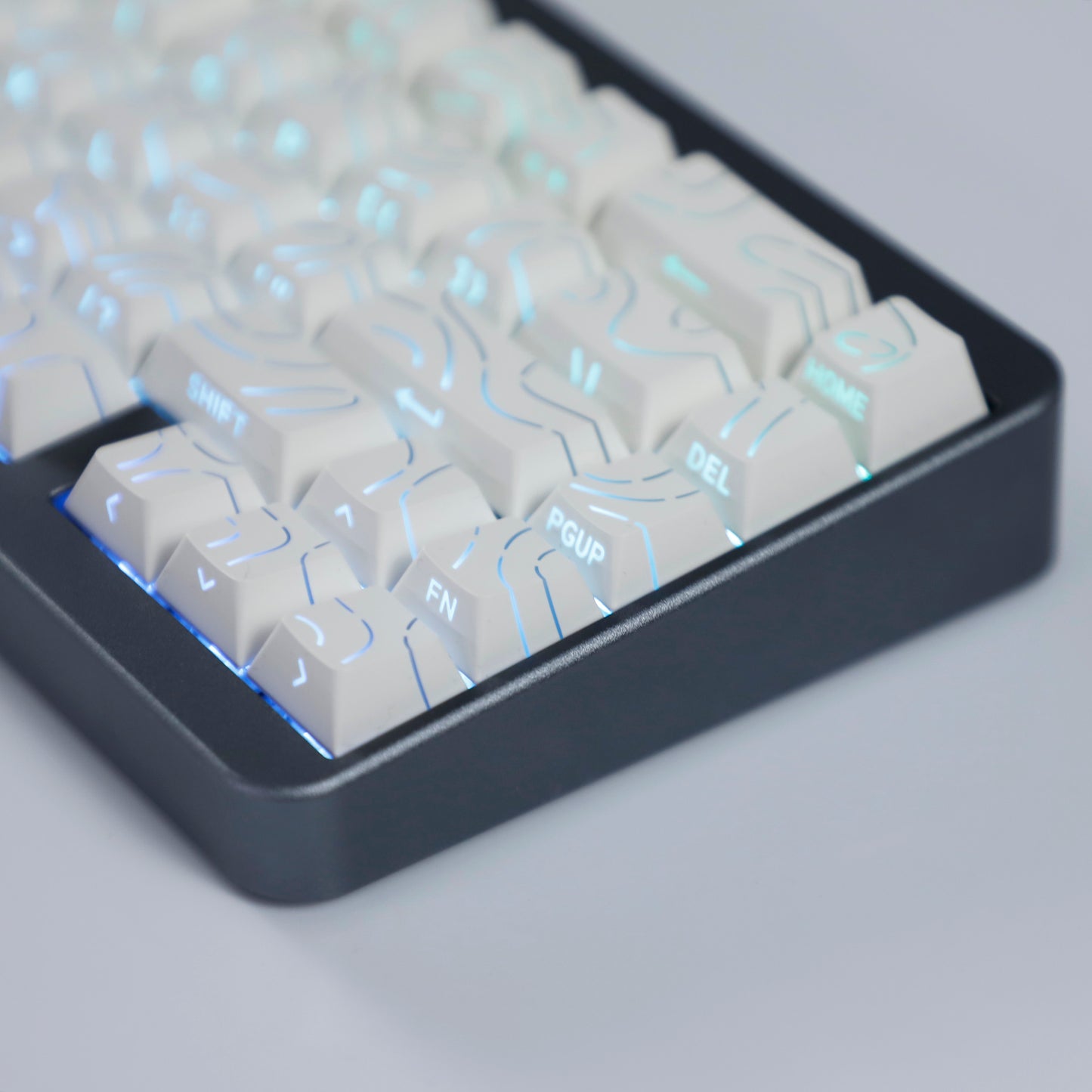 YMDK Contour Line Black White Keycaps 97 Keys Sidelit Light Backlit Translucent Cherry Profile PBT Double Shot Custom Key Caps for MX Mechanical Keyboards