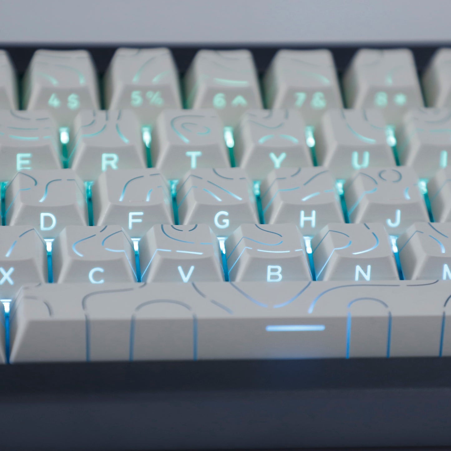 YMDK Contour Line Black White Keycaps 97 Keys Sidelit Light Backlit Translucent Cherry Profile PBT Double Shot Custom Key Caps for MX Mechanical Keyboards