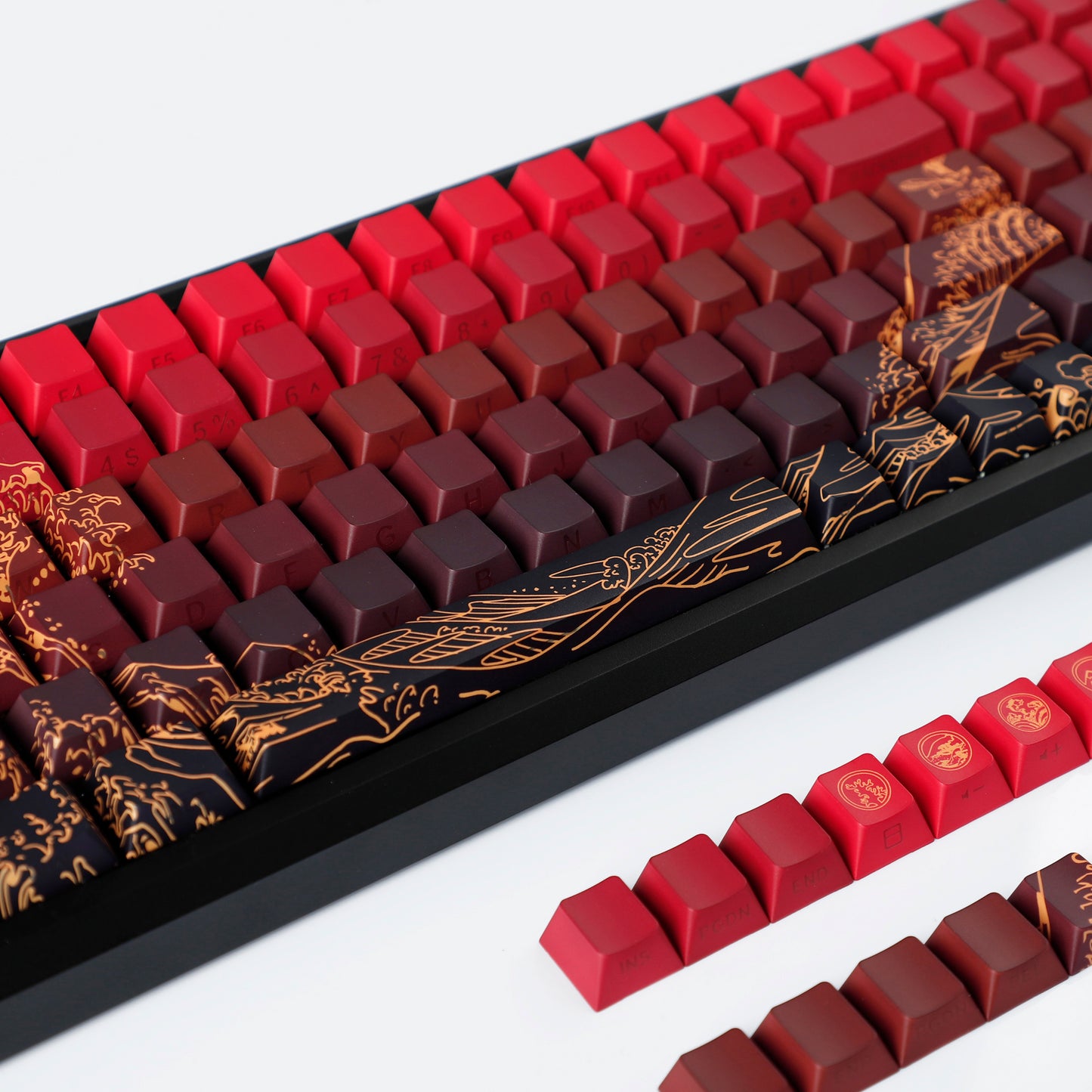 YMDK Red Star Gold Coral Theme 134 Keys PBT+PC Keycaps Five-Sided Dye Sub Side-lit Shine Through Custom Keycap Double Shot Cherry Profile for MX Mechanical Keyboard
