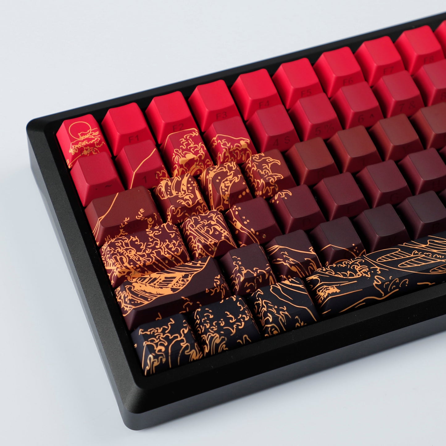 YMDK Red Star Gold Coral Theme 134 Keys PBT+PC Keycaps Five-Sided Dye Sub Side-lit Shine Through Custom Keycap Double Shot Cherry Profile for MX Mechanical Keyboard