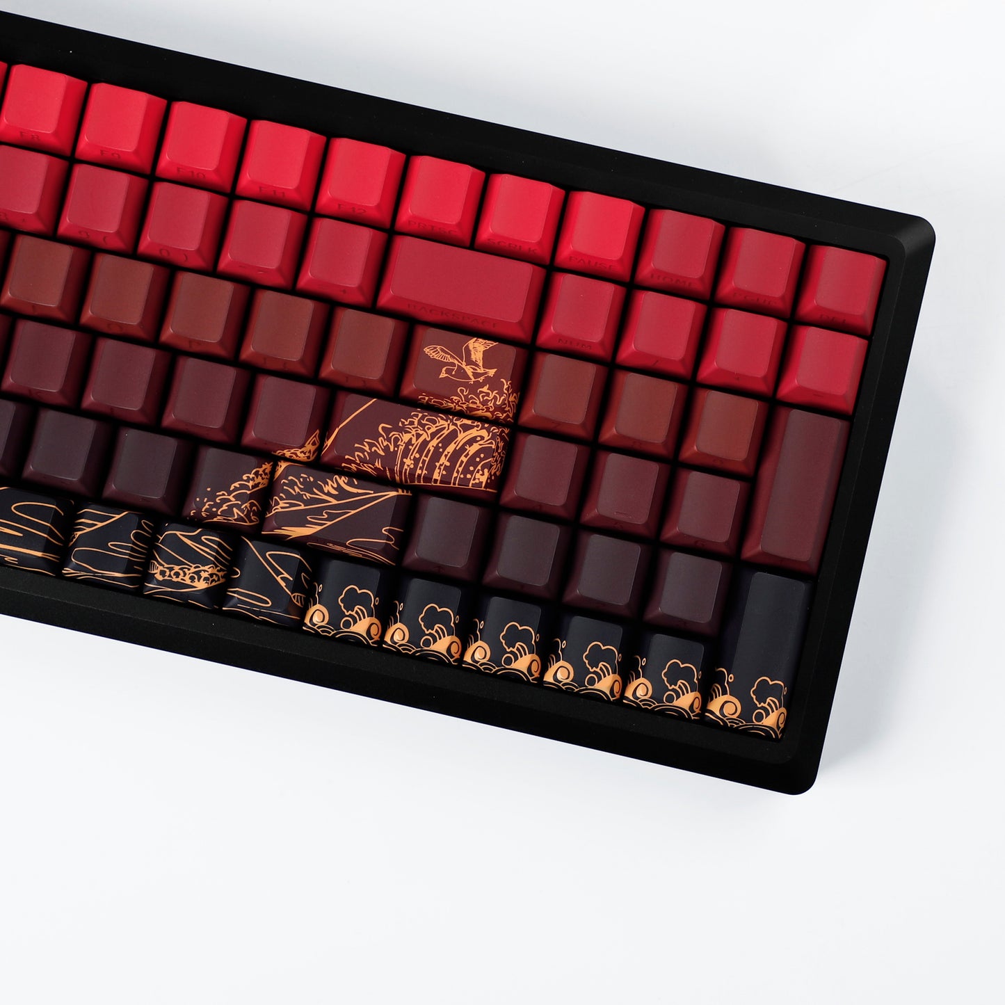 YMDK Red Star Gold Coral Theme 134 Keys PBT+PC Keycaps Five-Sided Dye Sub Side-lit Shine Through Custom Keycap Double Shot Cherry Profile for MX Mechanical Keyboard