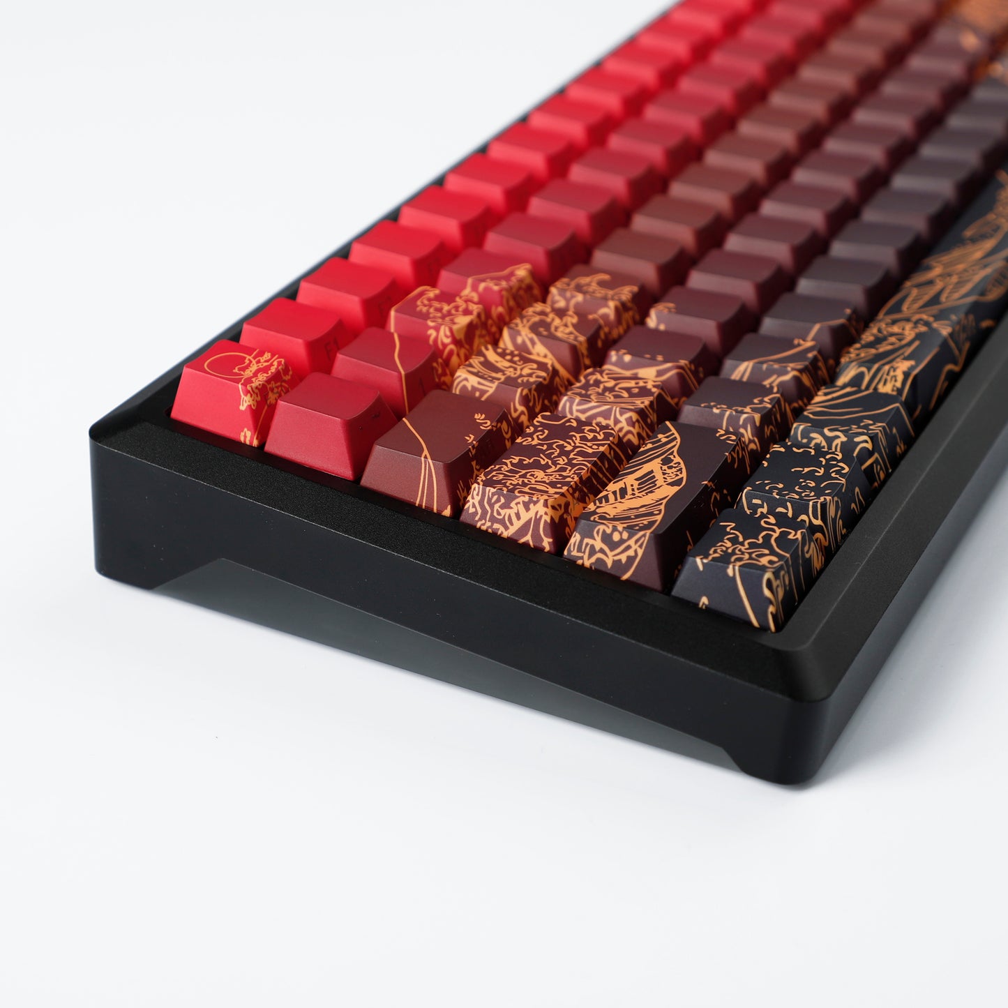 YMDK Red Star Gold Coral Theme 134 Keys PBT+PC Keycaps Five-Sided Dye Sub Side-lit Shine Through Custom Keycap Double Shot Cherry Profile for MX Mechanical Keyboard