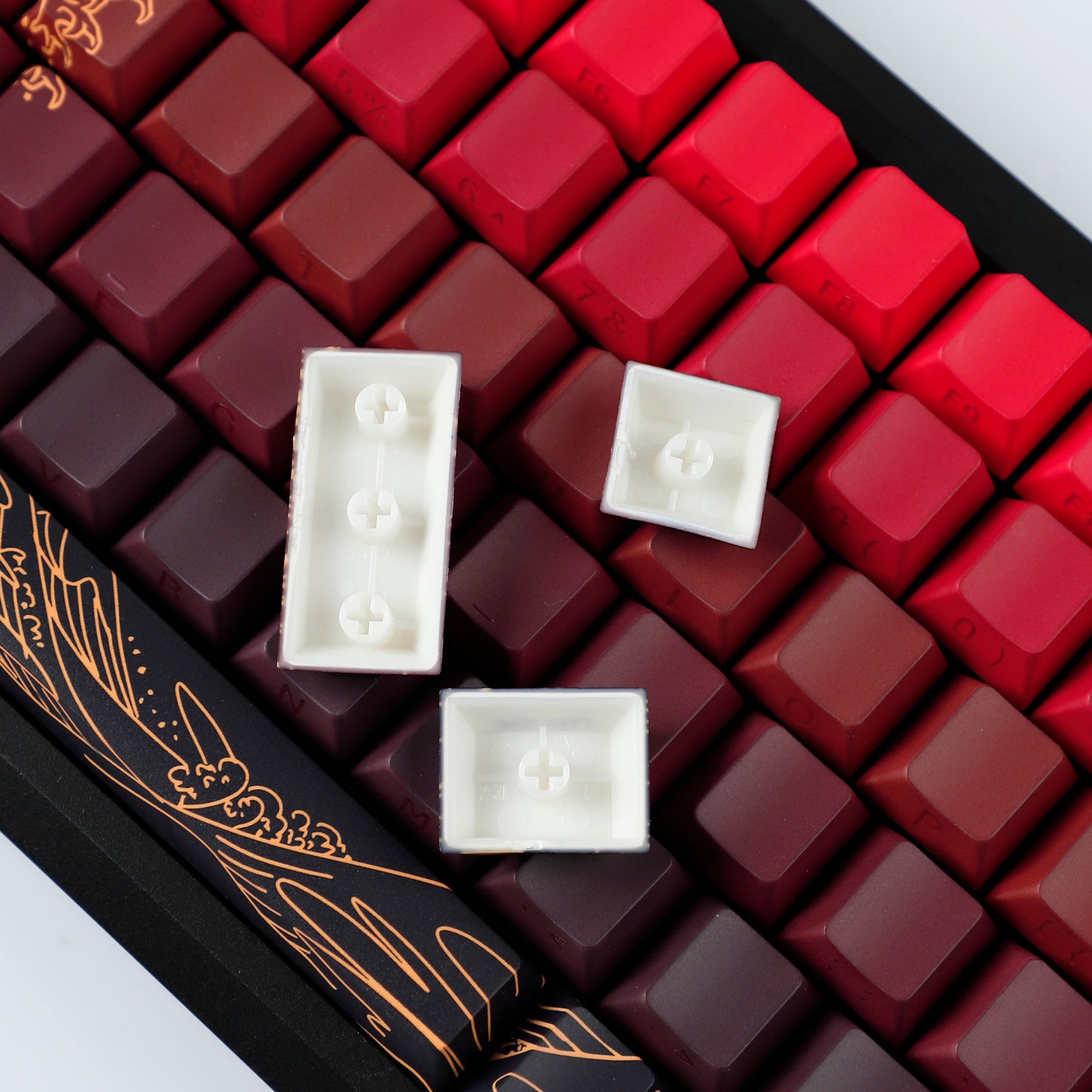 YMDK Red Star Gold Coral Theme 134 Keys PBT+PC Keycaps Five-Sided Dye Sub Side-lit Shine Through Custom Keycap Double Shot Cherry Profile for MX Mechanical Keyboard