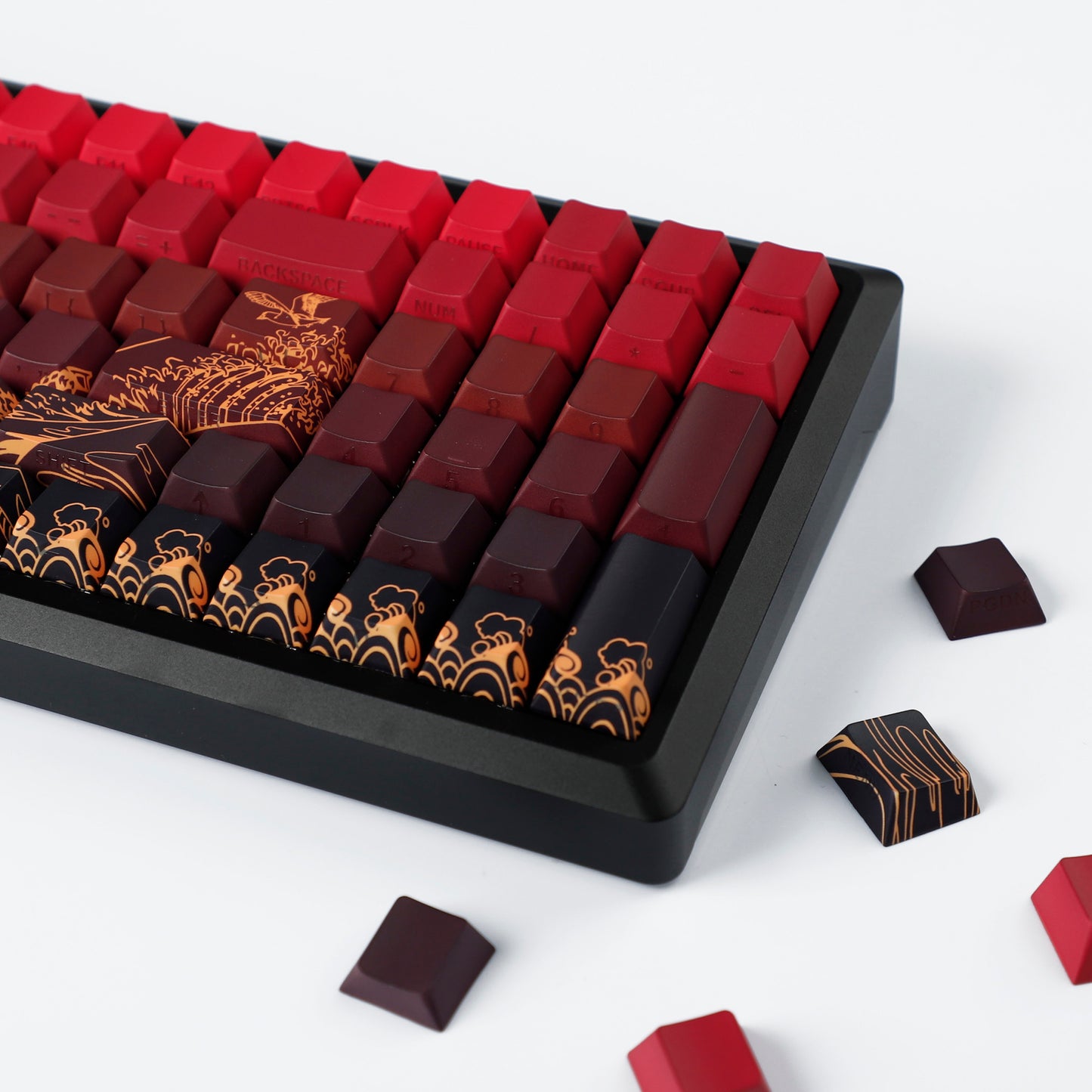 YMDK Red Star Gold Coral Theme 134 Keys PBT+PC Keycaps Five-Sided Dye Sub Side-lit Shine Through Custom Keycap Double Shot Cherry Profile for MX Mechanical Keyboard