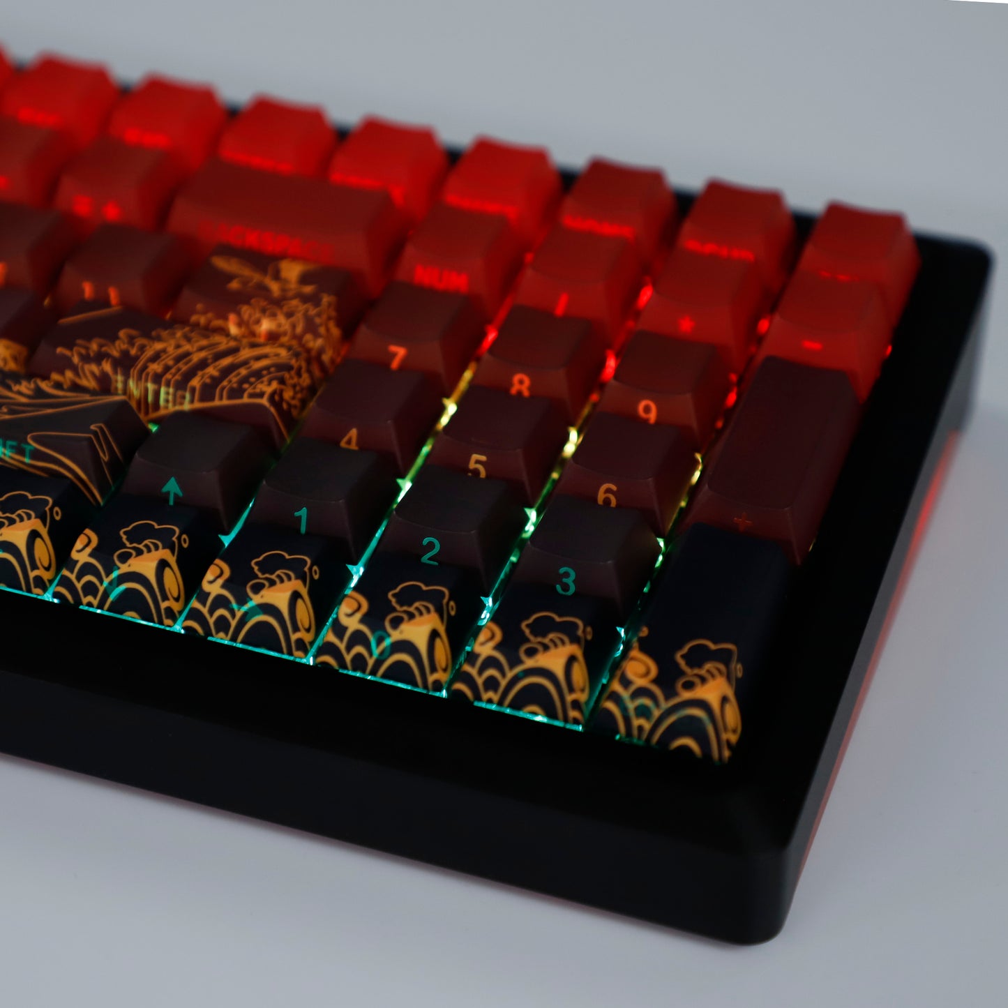 YMDK Red Star Gold Coral Theme 134 Keys PBT+PC Keycaps Five-Sided Dye Sub Side-lit Shine Through Custom Keycap Double Shot Cherry Profile for MX Mechanical Keyboard