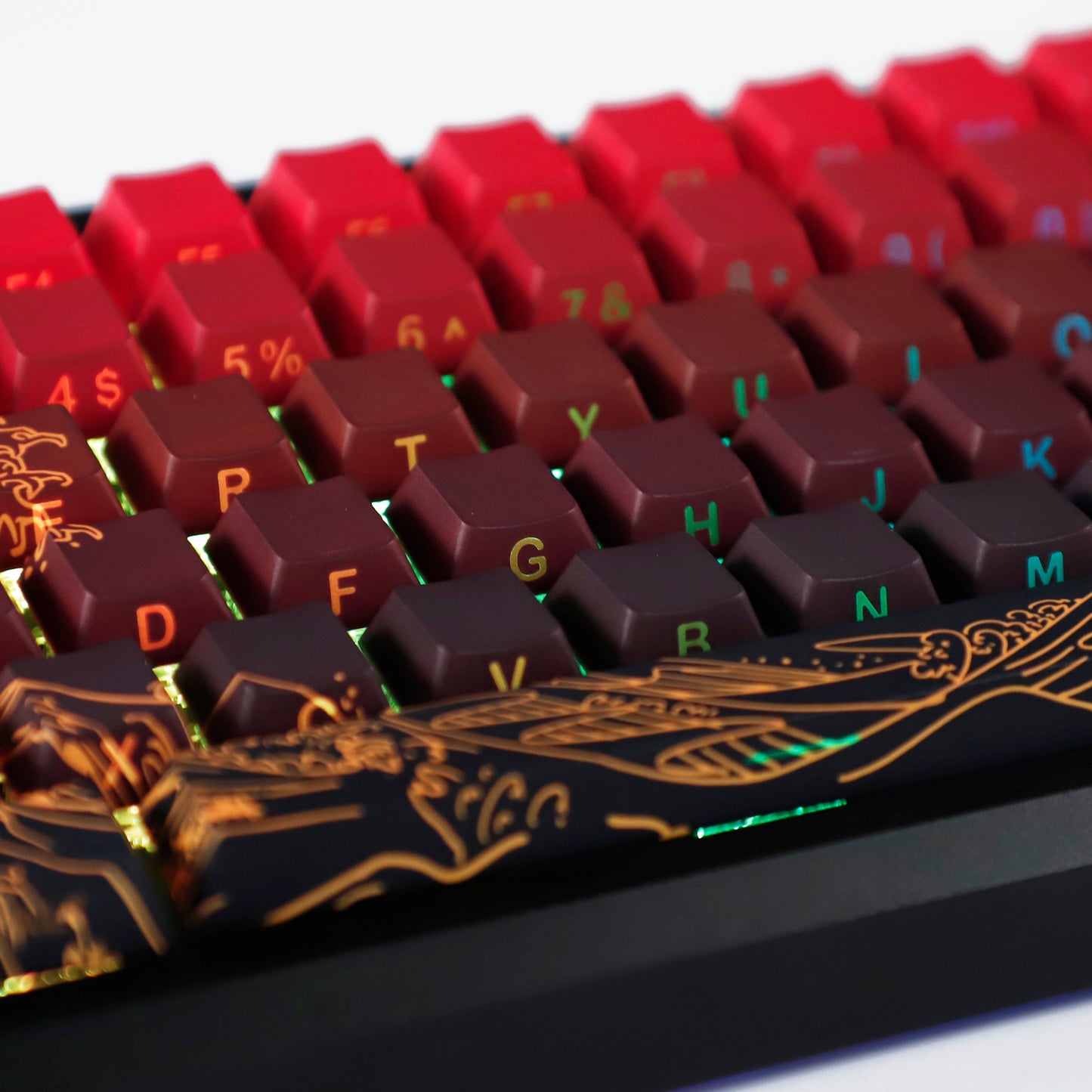 YMDK Red Star Gold Coral Theme 134 Keys PBT+PC Keycaps Five-Sided Dye Sub Side-lit Shine Through Custom Keycap Double Shot Cherry Profile for MX Mechanical Keyboard