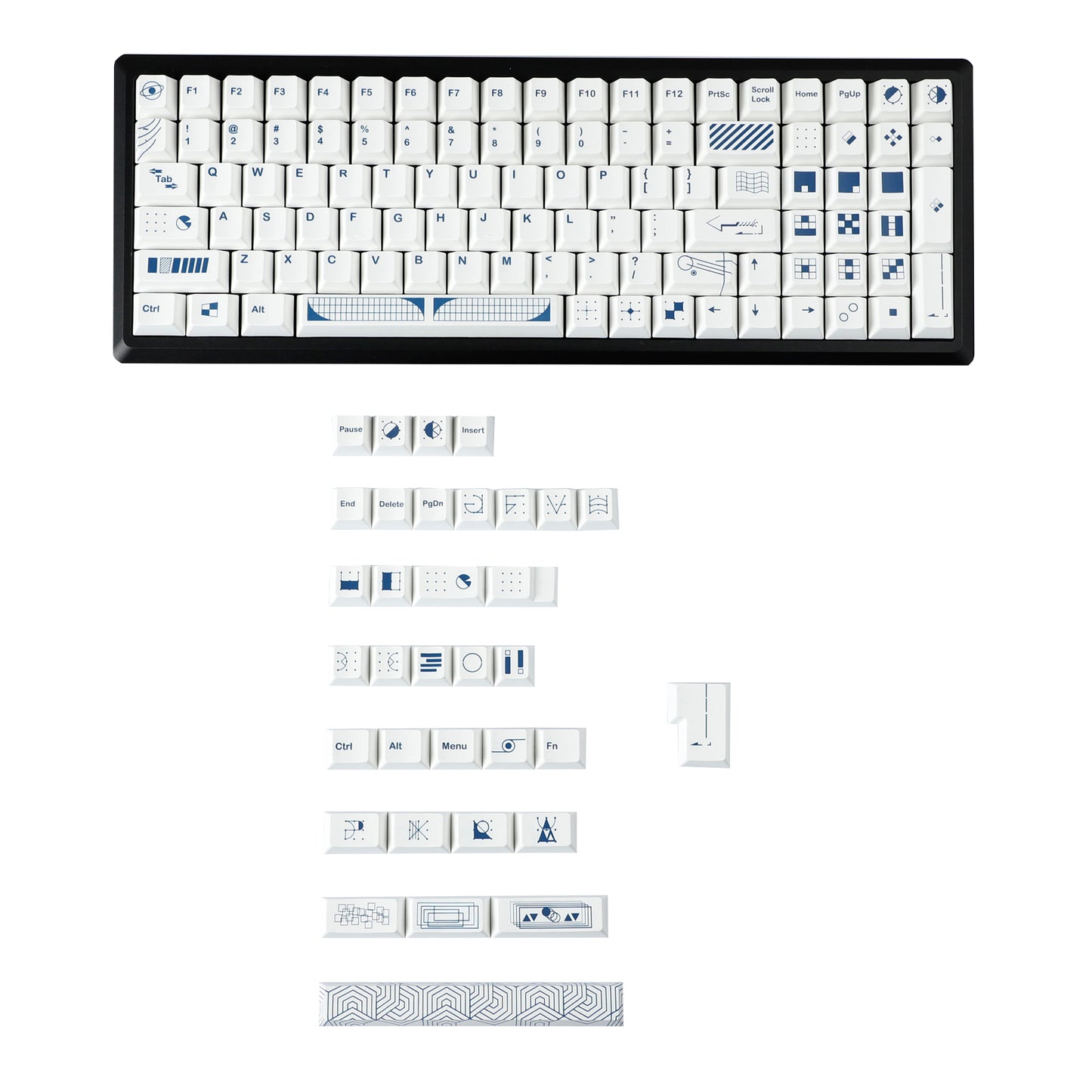 YMDK Geometry Theme Keycap 134 Keys Top Print Dye Sub Cherry Profile PBT Custom Keycaps for MX Mechanical Keyboard