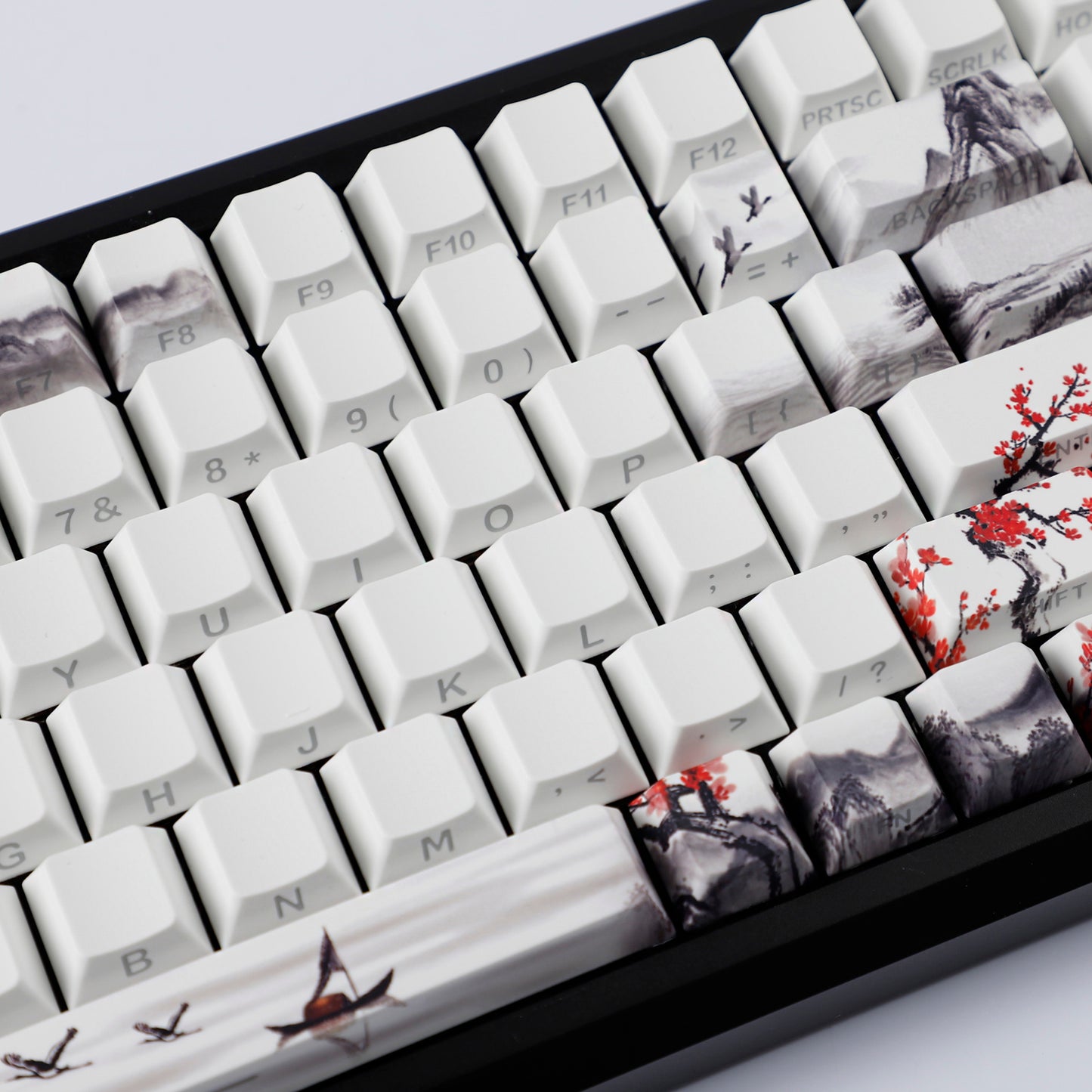 YMDK Plum Blossom Landscape Theme 135 Keys PBT Keycaps Dye Sub Custom Keycap Double Shot Side-lit Shine Through Cherry Profile for MX Mechanical Keyboard