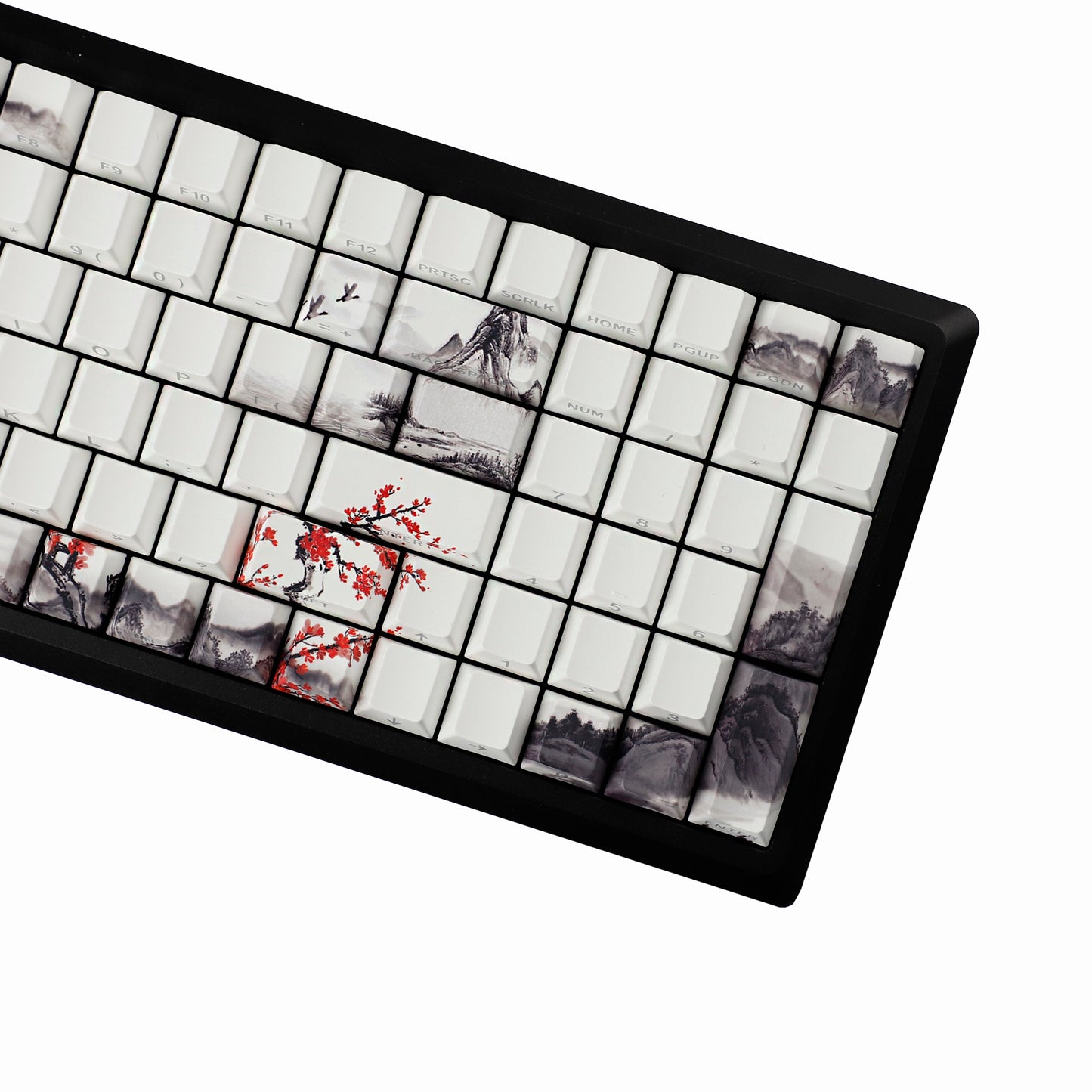 YMDK Plum Blossom Landscape Theme 135 Keys PBT Keycaps Dye Sub Custom Keycap Double Shot Side-lit Shine Through Cherry Profile for MX Mechanical Keyboard