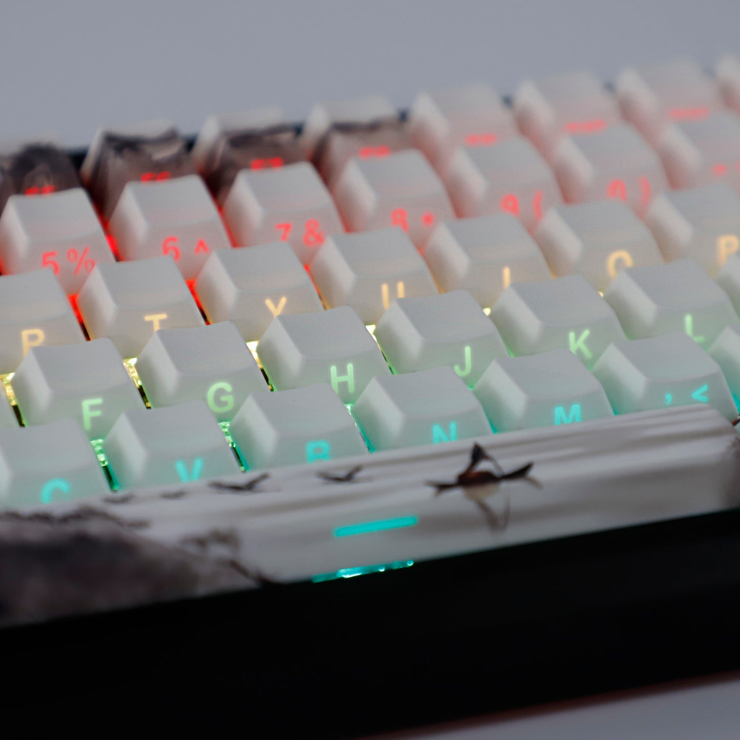 YMDK Plum Blossom Landscape Theme 135 Keys PBT Keycaps Dye Sub Custom Keycap Double Shot Side-lit Shine Through Cherry Profile for MX Mechanical Keyboard
