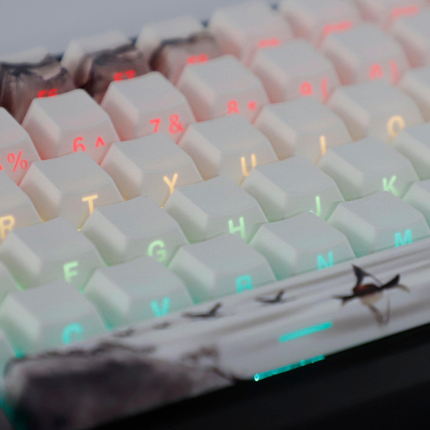 YMDK Plum Blossom Landscape Theme 135 Keys PBT Keycaps Dye Sub Custom Keycap Double Shot Side-lit Shine Through Cherry Profile for MX Mechanical Keyboard
