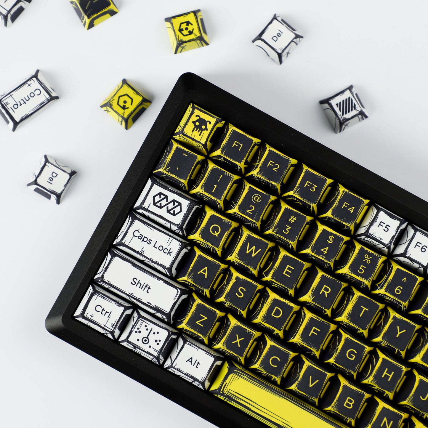 YMDK Virtual War Theme Comic Style Keycaps Full Set 138 Keys Novel Custom Mange Anime Key Caps PBT Dye Sub Cherry Profile Keycap for MX Mechanical Keyboard