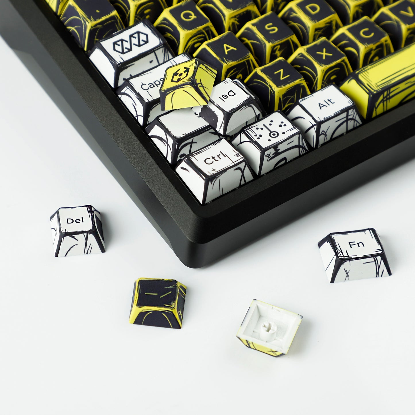 YMDK Virtual War Theme Comic Style Keycaps Full Set 138 Keys Novel Custom Mange Anime Key Caps PBT Dye Sub Cherry Profile Keycap for MX Mechanical Keyboard