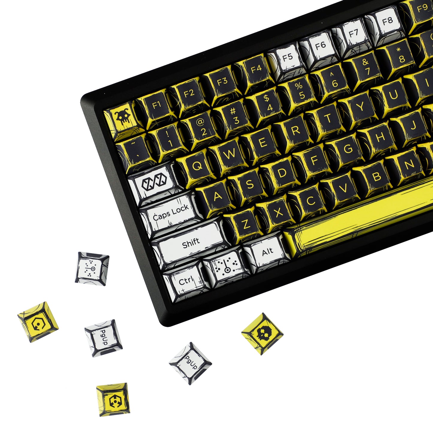 YMDK Virtual War Theme Comic Style Keycaps Full Set 138 Keys Novel Custom Mange Anime Key Caps PBT Dye Sub Cherry Profile Keycap for MX Mechanical Keyboard