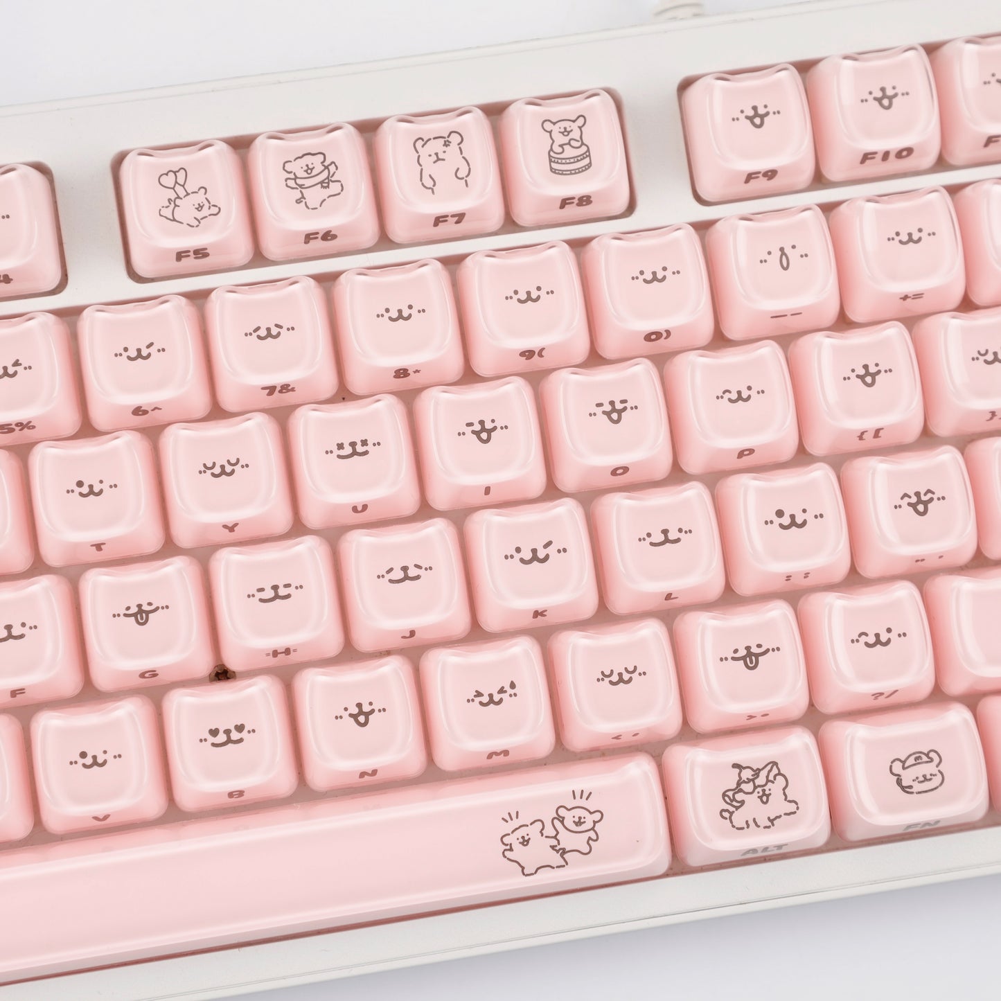 YMDK 119 Keys Cute Crystal Jelly MAO Profile Side Top Printed White Pink PC Keycaps for 61/68/87/98/104/108 MX Mechanical Keyboard