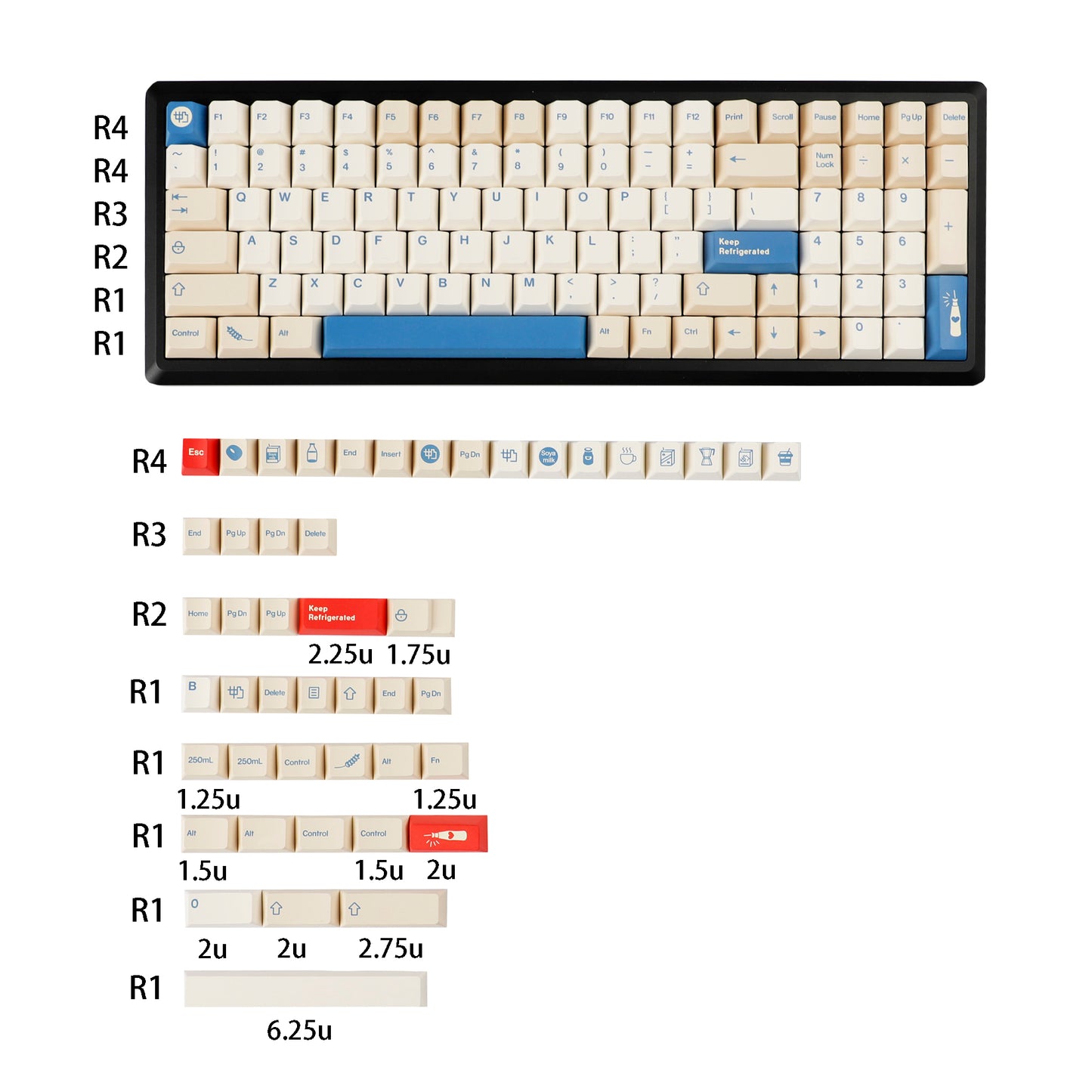 YMDK 146 Soya Milk Theme Keycaps Minimalist PBT Cherry Profile Top Print Dye Sub Keycap English Korean Japanese for MX Mechanical Keyboards