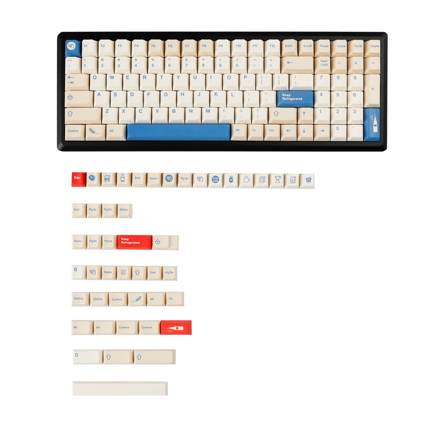 YMDK 146 Soya Milk Theme Keycaps Minimalist PBT Cherry Profile Top Print Dye Sub Keycap English Korean Japanese for MX Mechanical Keyboards