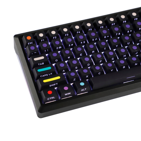 YMDK Dots Color Keycaps Full Set 134 Keys PBT Dye Sub Cherry Profile Sidelit Light Transmission for MX Mechanical Keyboard
