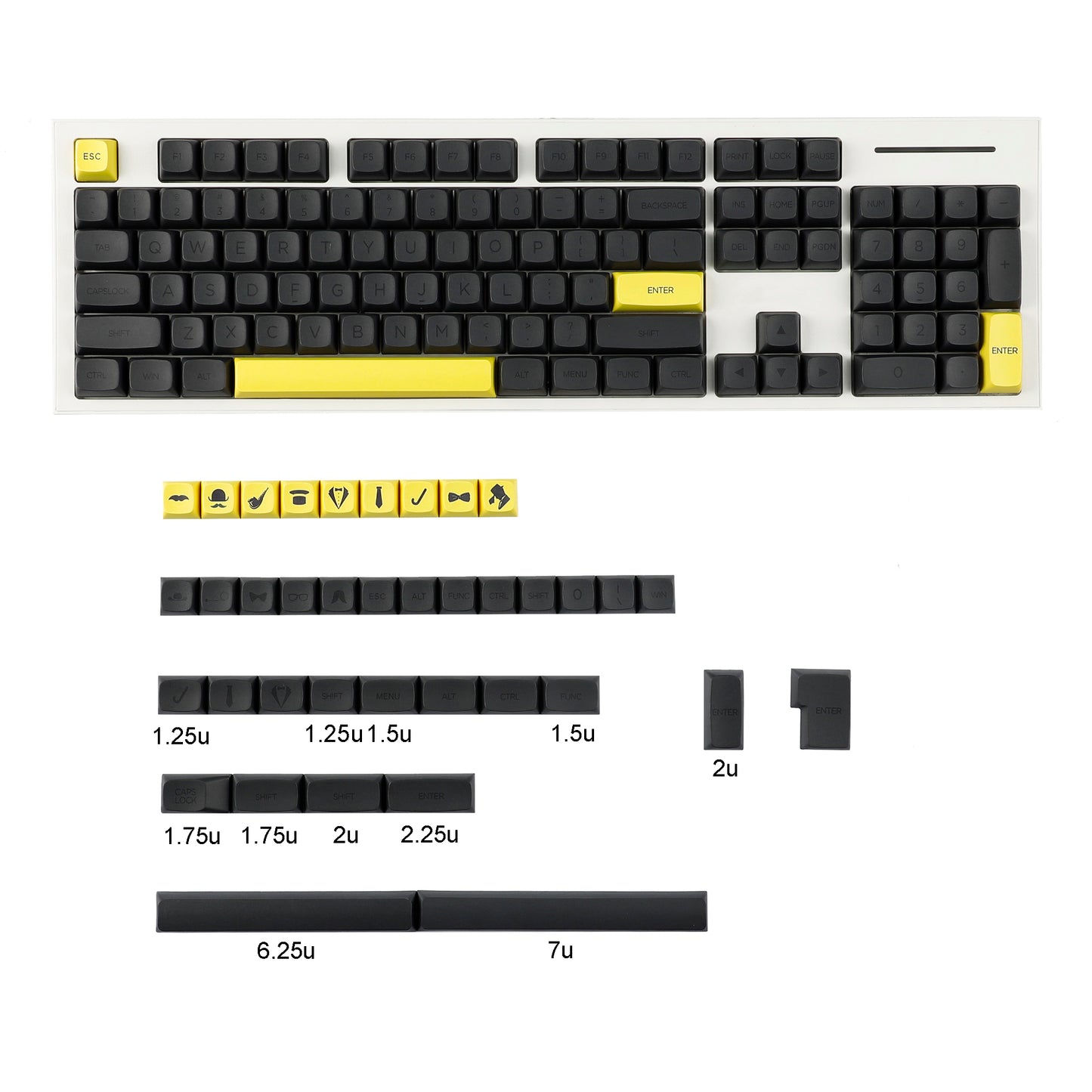 YMDK Gentleman Yellow Gray 125 Keycaps(ZDA Profile XDA v2 Dye Sub PBT For 104 TKL 60% 96 84 68 64)