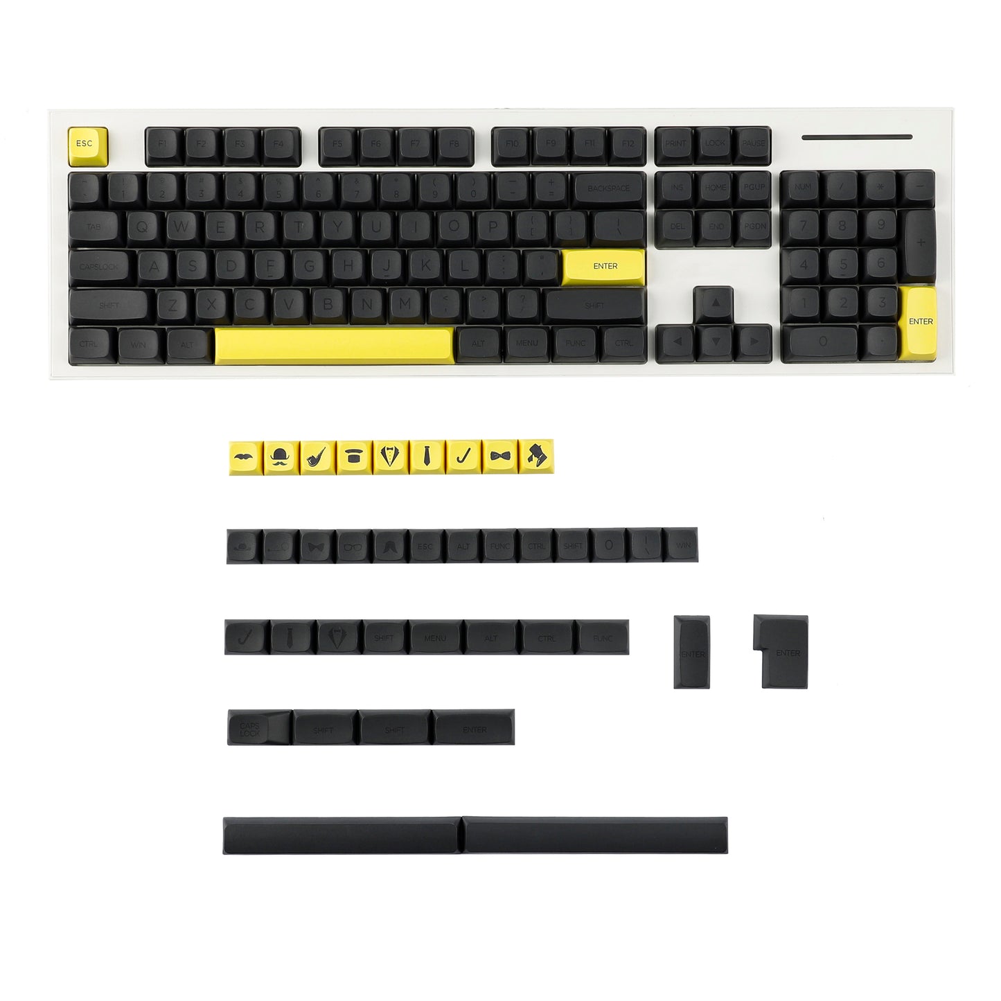 YMDK Gentleman Yellow Gray 125 Keycaps(ZDA Profile XDA v2 Dye Sub PBT For 104 TKL 60% 96 84 68 64)