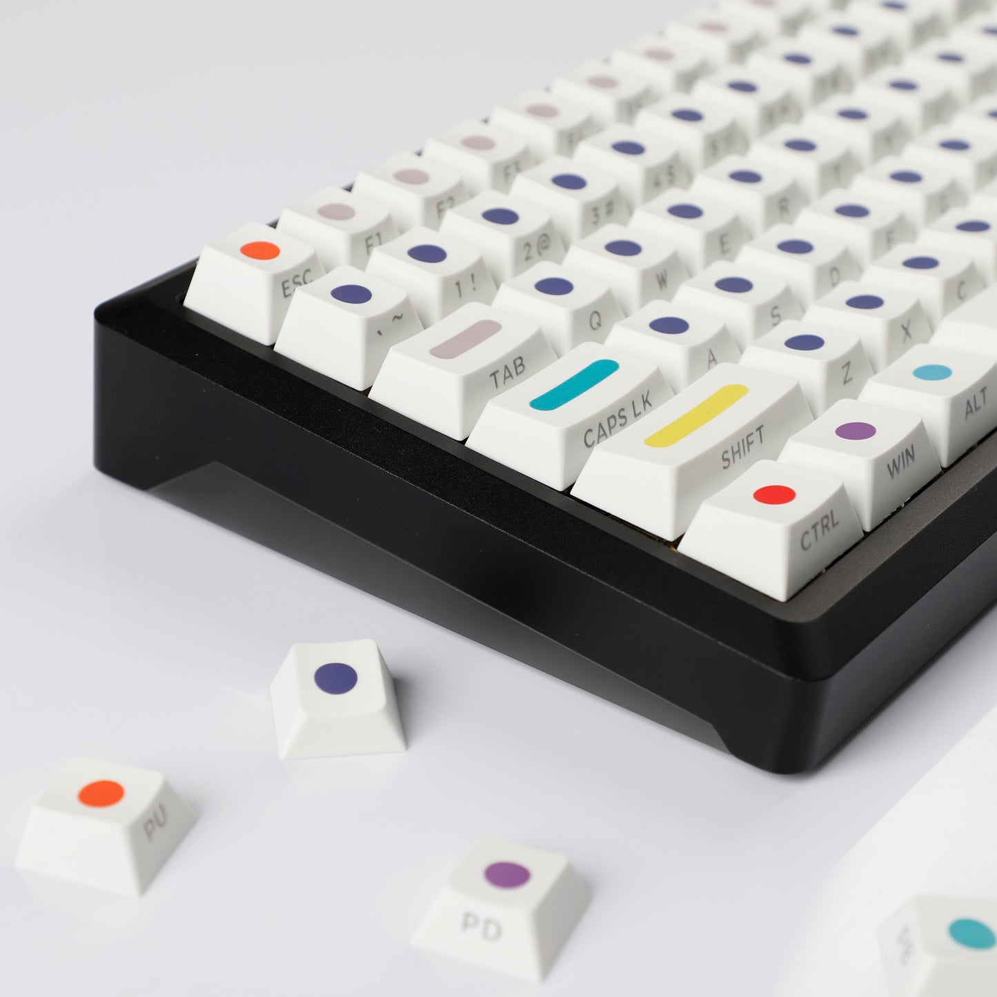 YMDK Dots Color Keycaps Full Set 134 Keys PBT Dye Sub Cherry Profile Sidelit Light Transmission for MX Mechanical Keyboard