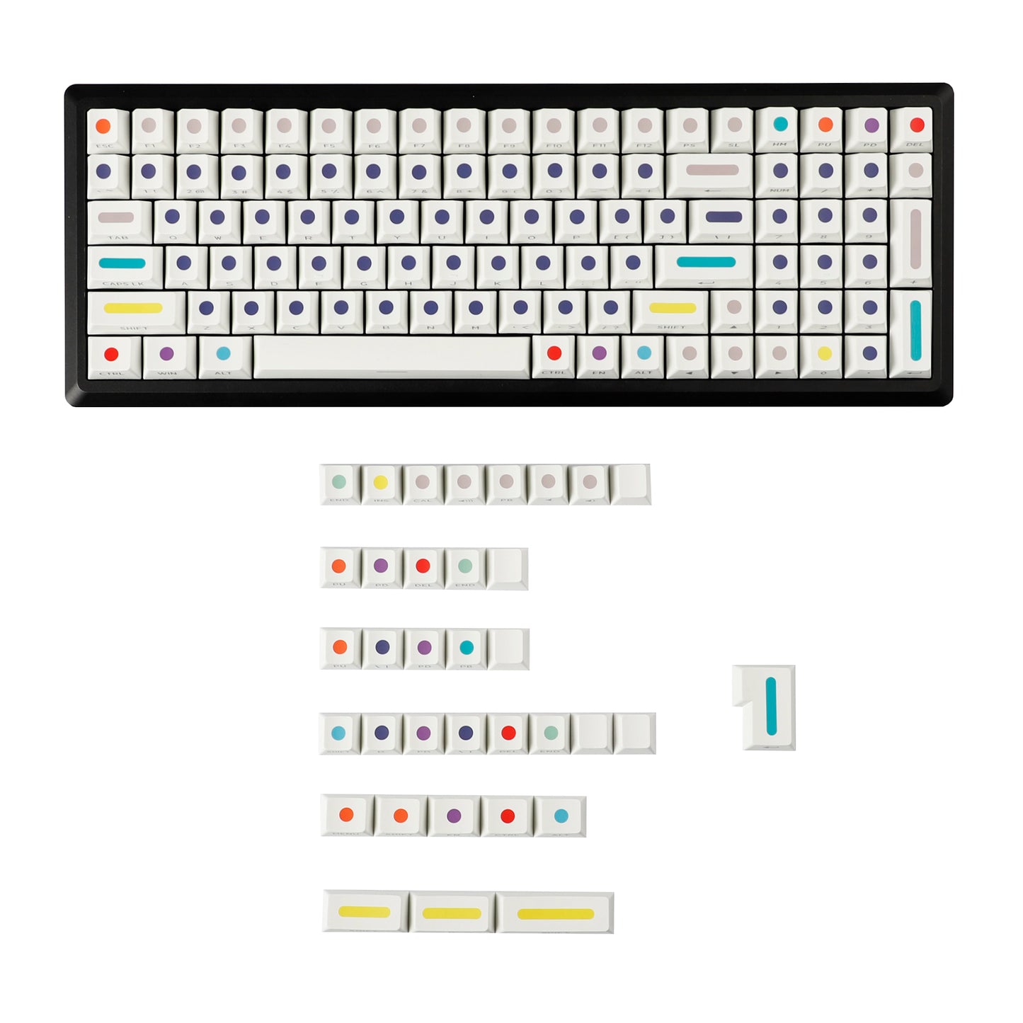 YMDK Dots Color Keycaps Full Set 134 Keys PBT Dye Sub Cherry Profile Sidelit Light Transmission for MX Mechanical Keyboard