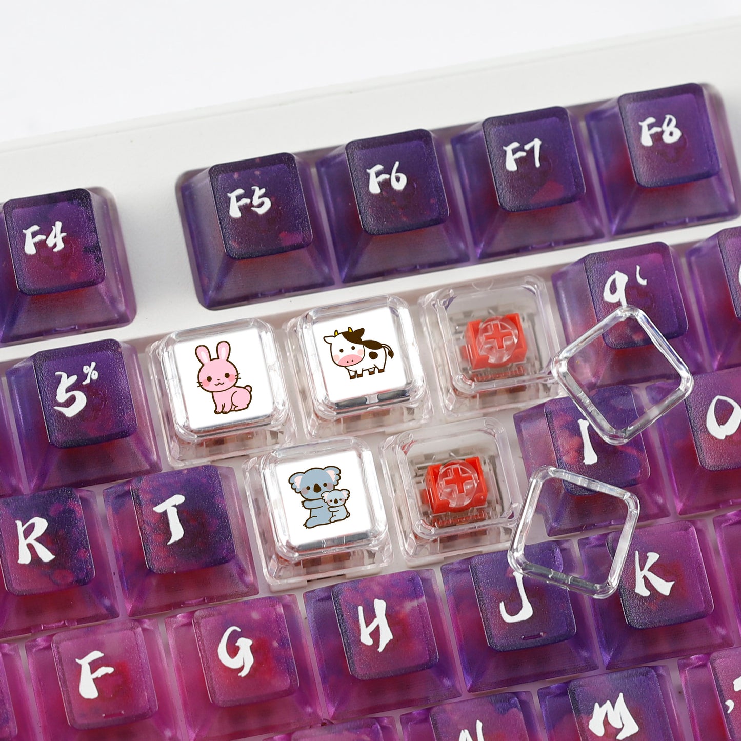YMDK XDA Profile Transparent Cover Cap 1u Double-layer Design DIY Removable Stickers Blank PC Keycaps for MX Mechanical Keyboard