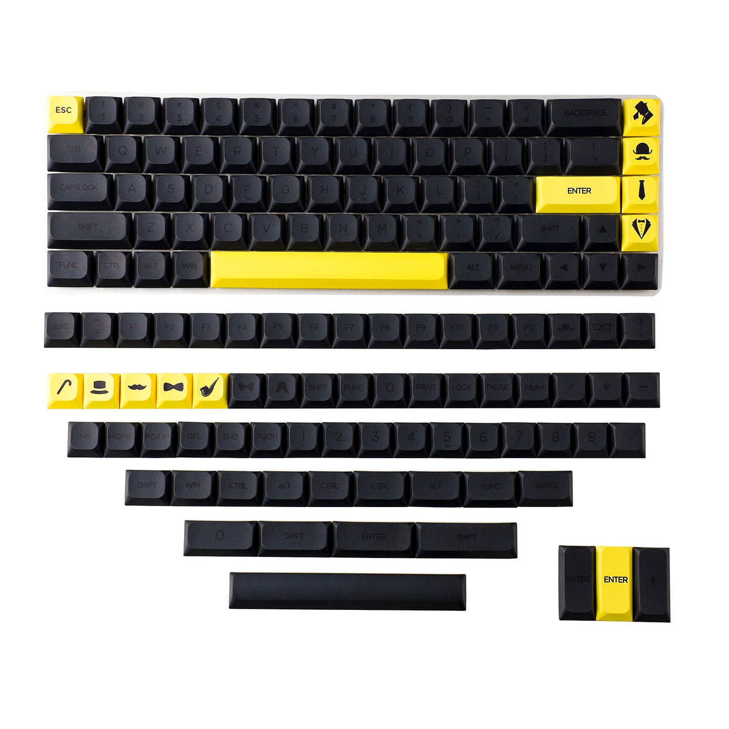 YMDK 135 Ultra-slim Gentleman Mx Low Profile Dye Sub PBT Keycaps For Mx 61 64 68 75 84 87 96 108 Layout Mechanical Keyboard