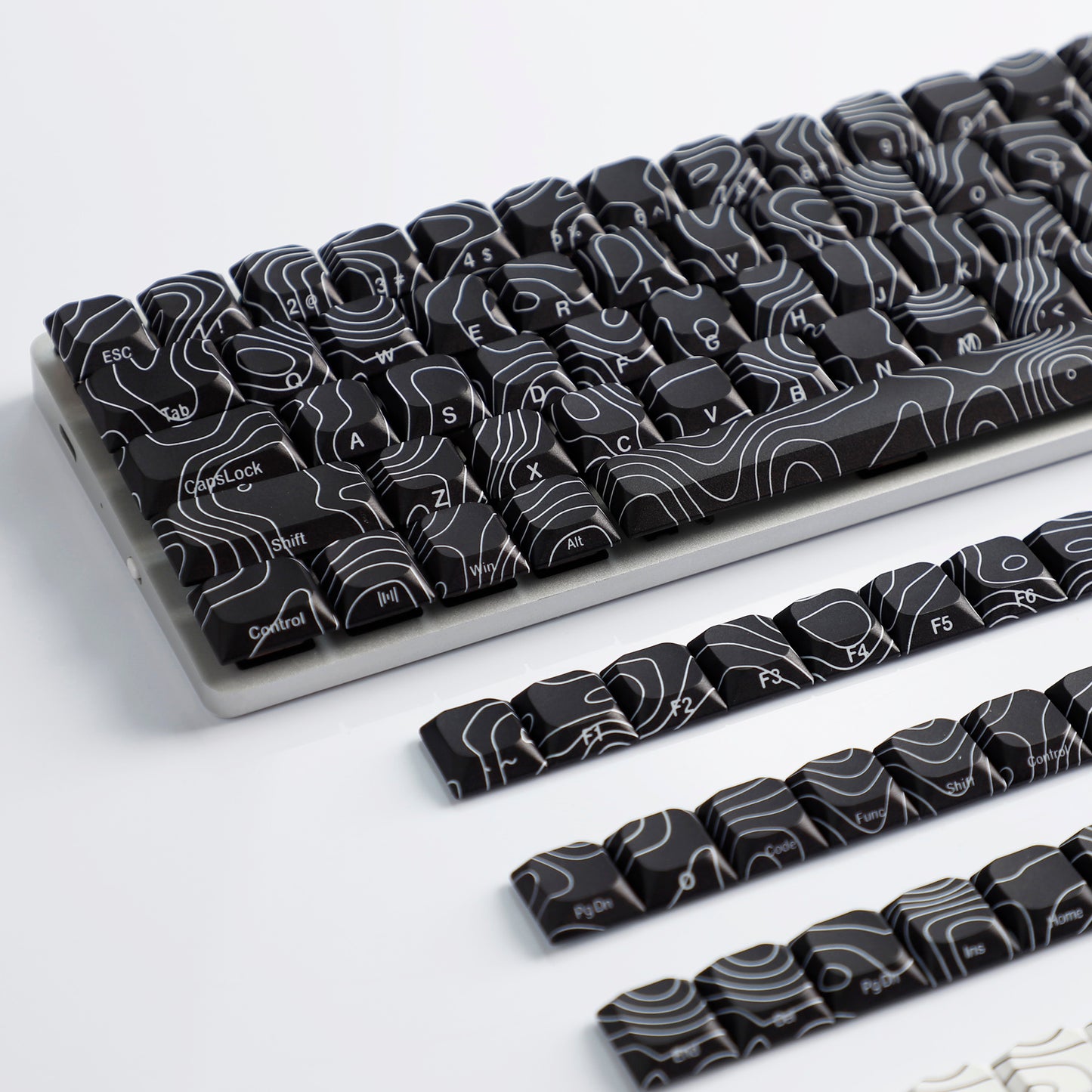YMDK 131 Blcak Contour Lines Low Profile PBT Double Shot Keycaps for MX Mechanical Keyboards
