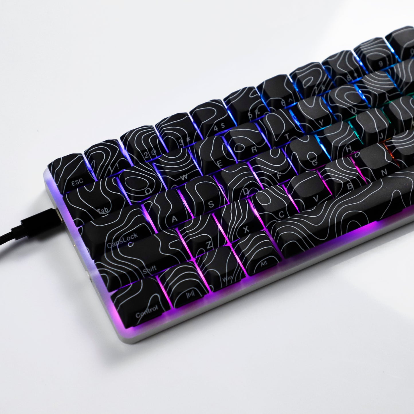 YMDK 131 Blcak Contour Lines Low Profile PBT Double Shot Keycaps for MX Mechanical Keyboards