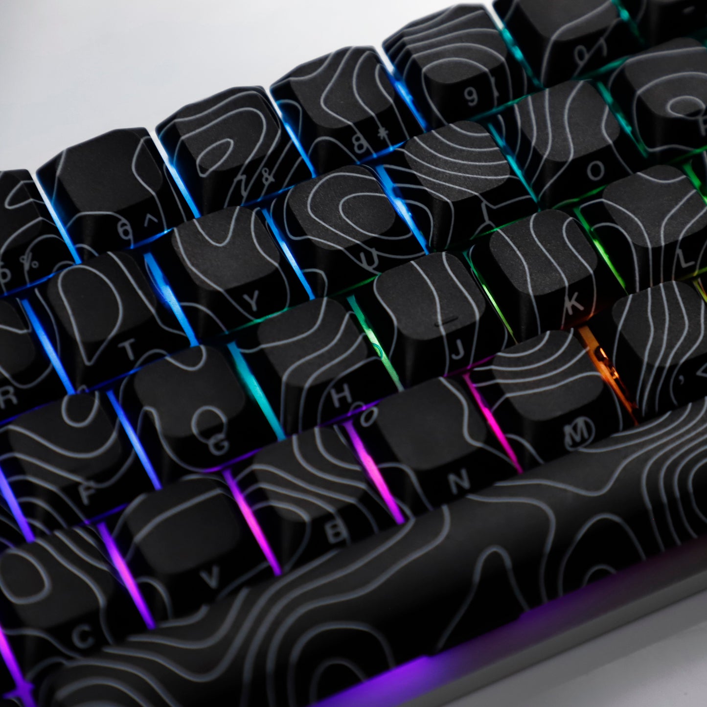 YMDK 131 Blcak Contour Lines Low Profile PBT Double Shot Keycaps for MX Mechanical Keyboards