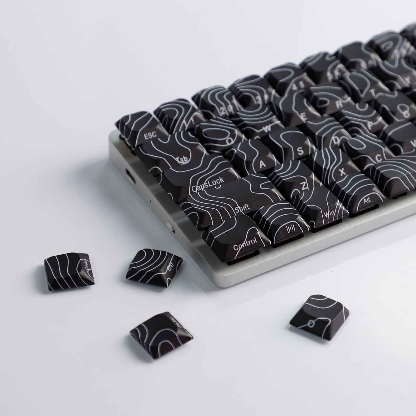 YMDK 131 Blcak Contour Lines Low Profile PBT Double Shot Keycaps for MX Mechanical Keyboards