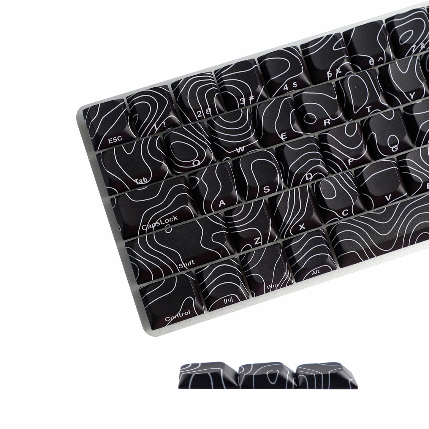 YMDK 131 Blcak Contour Lines Low Profile PBT Double Shot Keycaps for MX Mechanical Keyboards