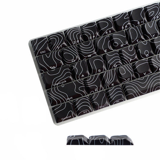 YMDK 131 Blcak Contour Lines Low Profile PBT Double Shot Keycaps for MX Mechanical Keyboards