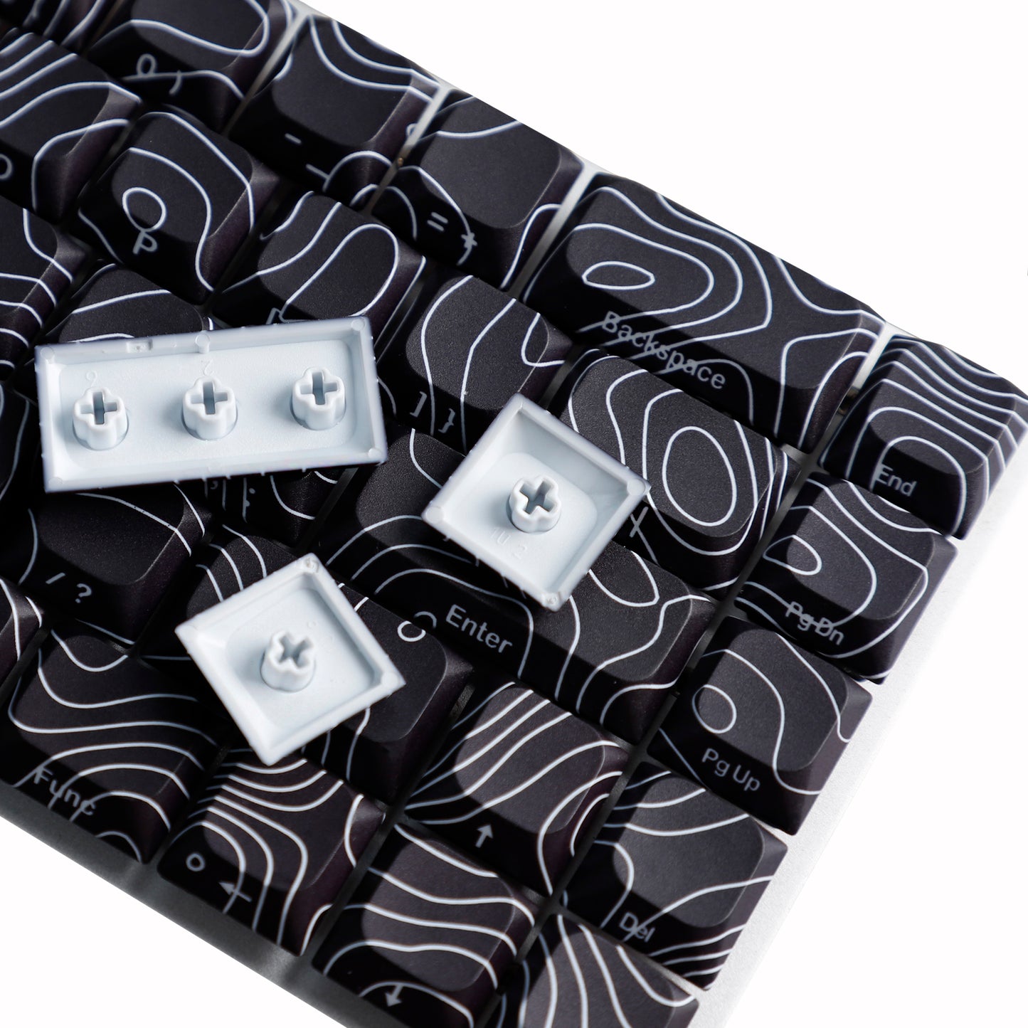 YMDK 131 Blcak Contour Lines Low Profile PBT Double Shot Keycaps for MX Mechanical Keyboards