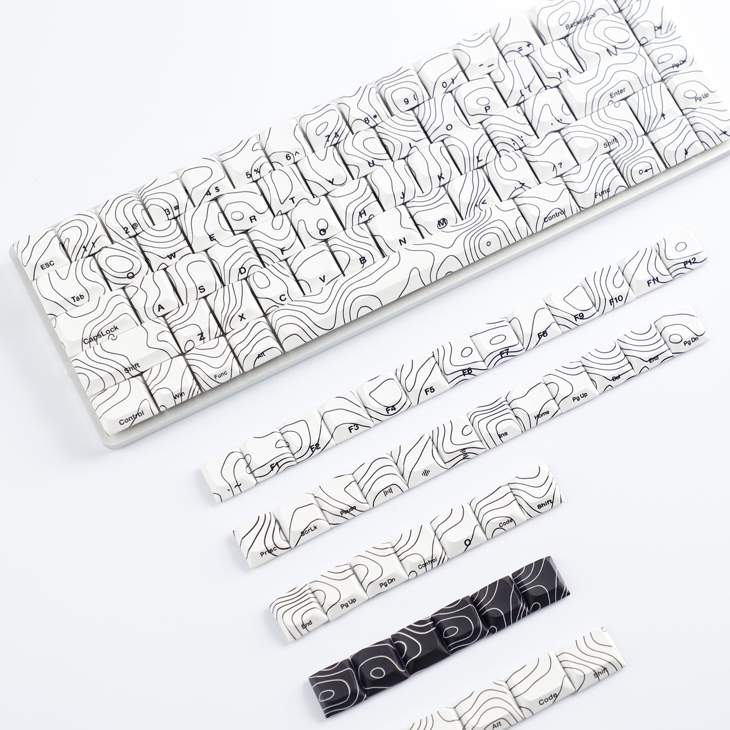 YMDK 131 Blcak Contour Lines Low Profile PBT Double Shot Keycaps for MX Mechanical Keyboards