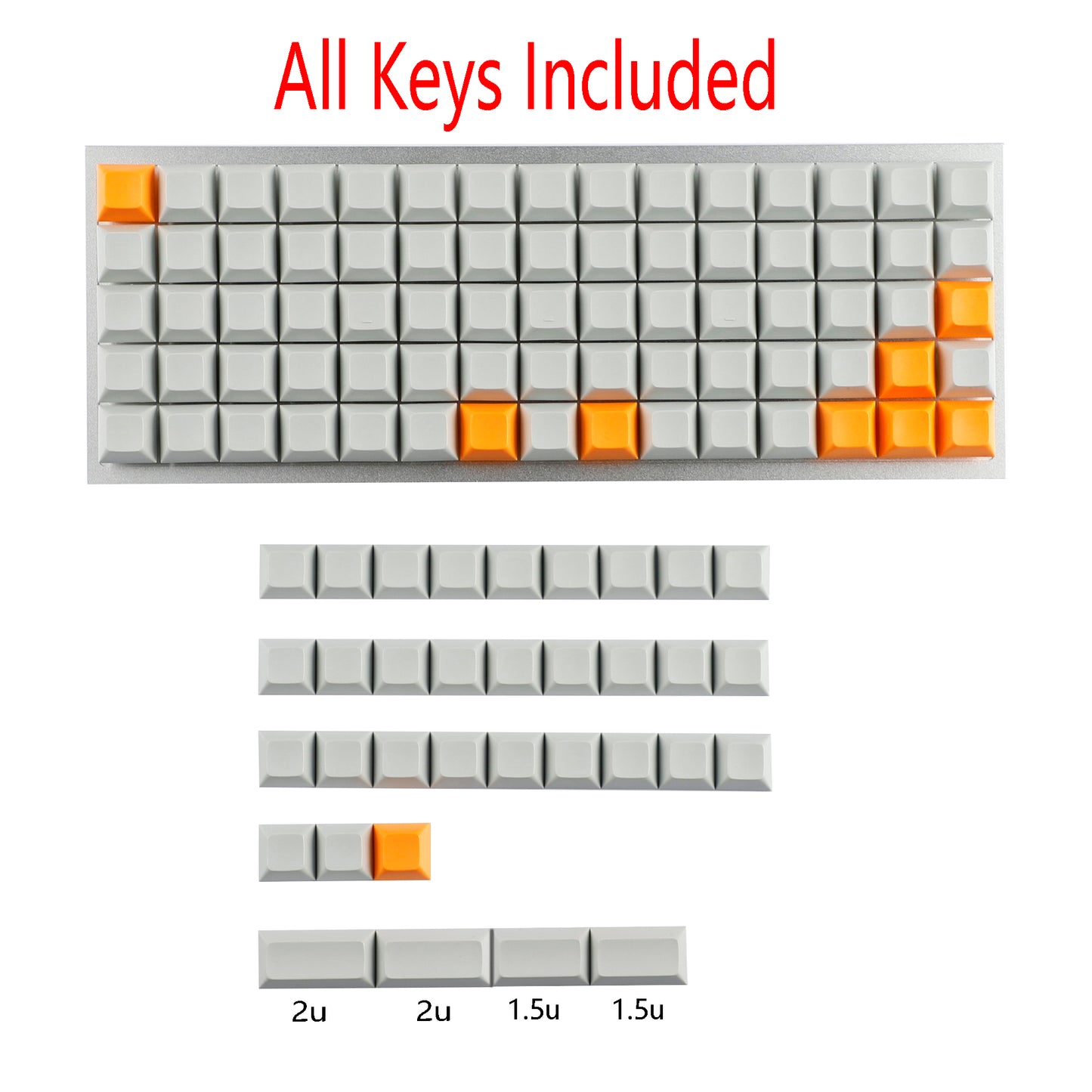 YMDK DSA Profile Gray Orange 107 Keycaps(Dye Sub PBT 1.4mm Thickness/Ortholinear XD75 ID75 Planck Preonic Niu40 Using)
