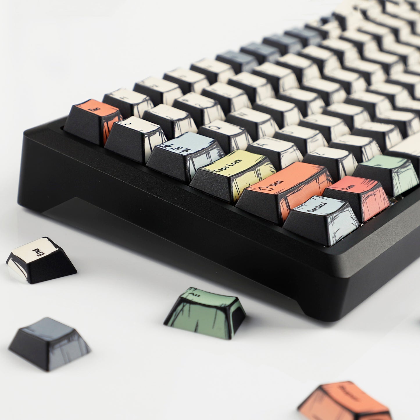 YMDK Comic Style Complete Full Set 136 Keys Keycaps Mixed Light Keycap Creative Interesting PBT Cherry Profile Dye Sub for MX Mechanical Keyboard