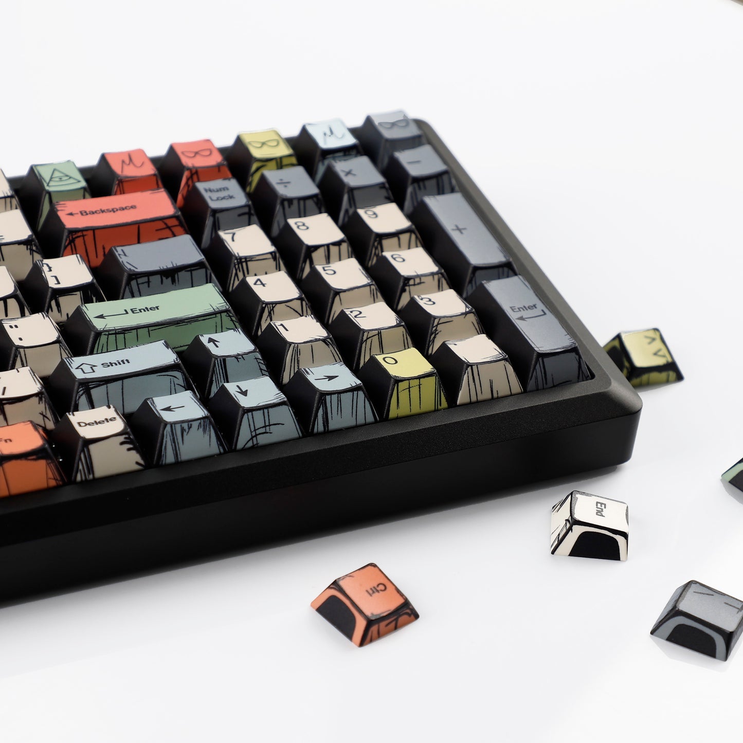 YMDK Comic Style Complete Full Set 136 Keys Keycaps Mixed Light Keycap Creative Interesting PBT Cherry Profile Dye Sub for MX Mechanical Keyboard