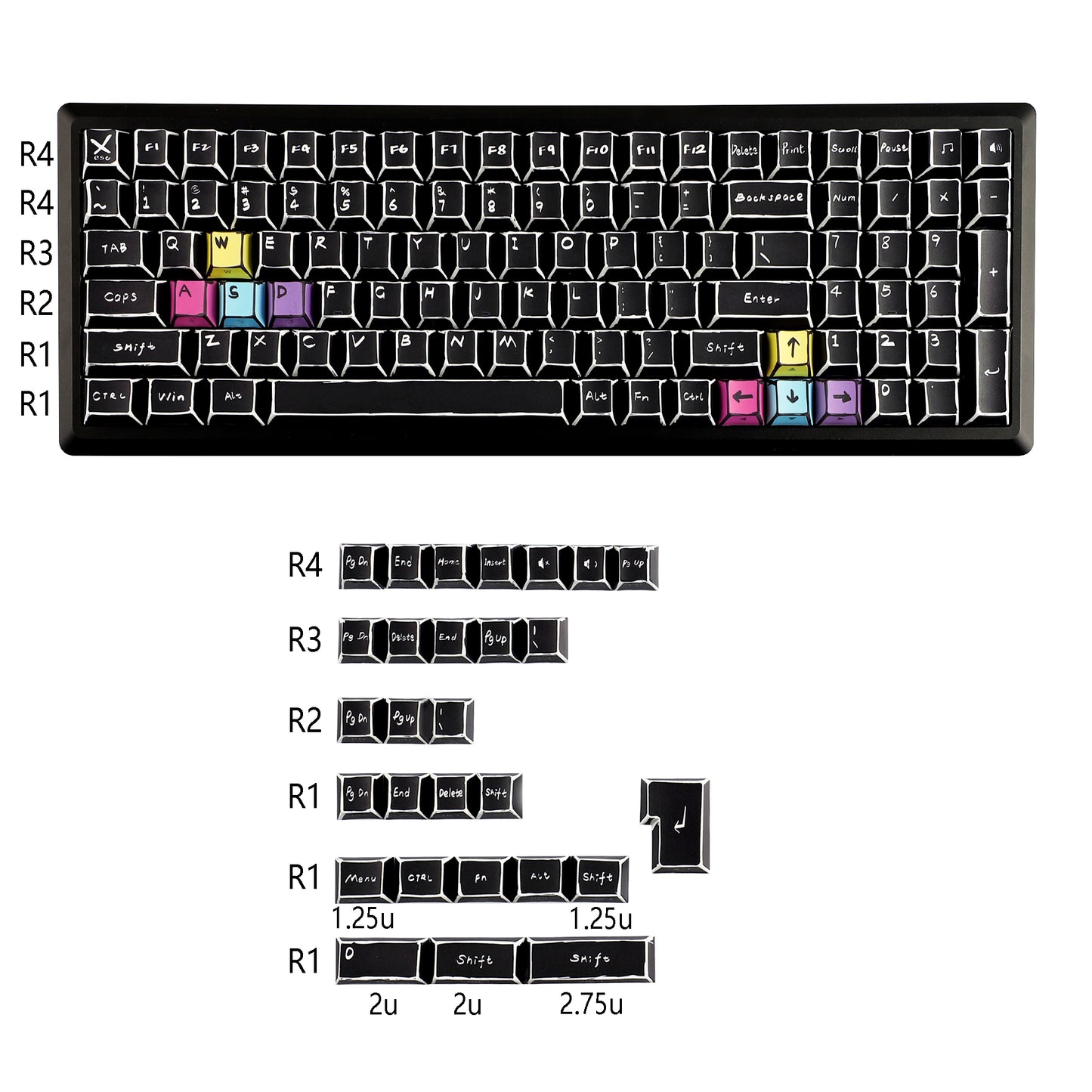 YMDK Color Comics Theme 141 keys PBT Keycap Top Print Dye Sub Cherry Profile Custom Keycaps for MX Mechanical Keyboard