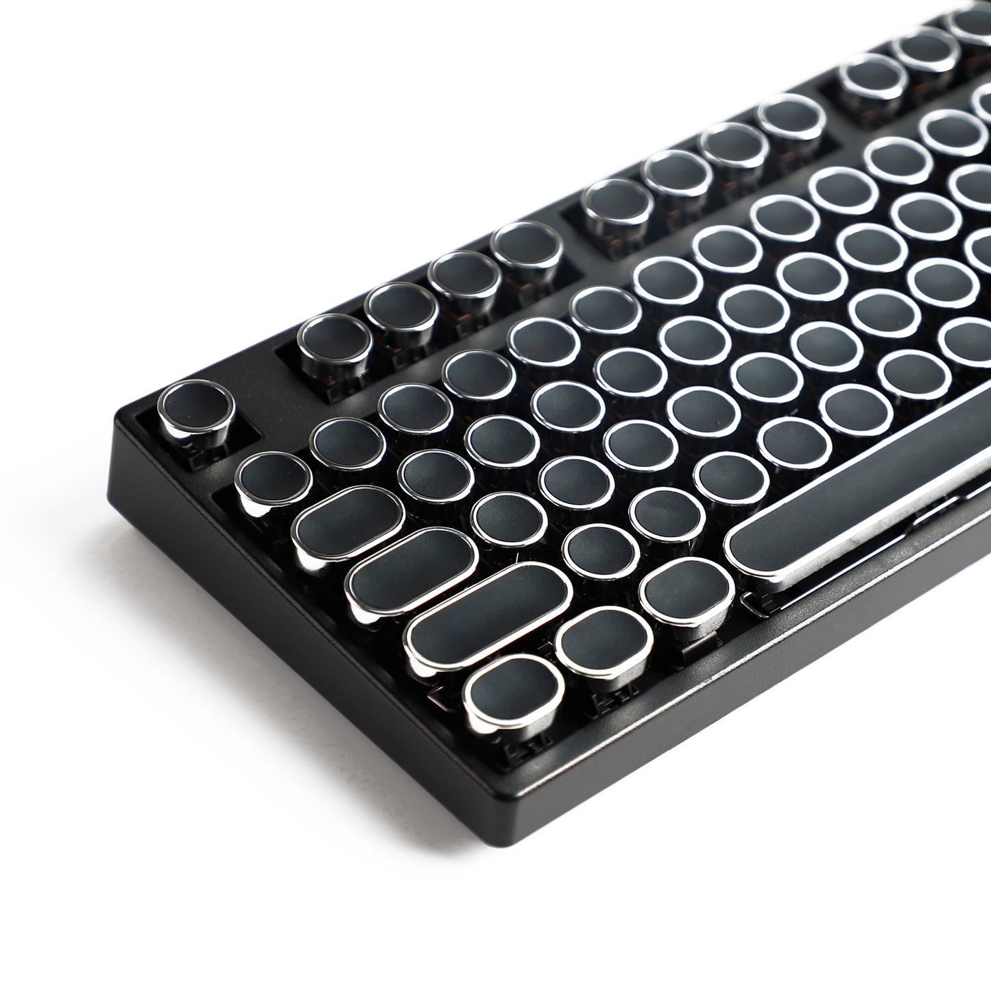 YMDK 104 Retro Electroplating Punk Typewriter Silver Round Blank Keycap for MX Mechanical Keyboard 61 75 87 104 Niu40 ID75 Corne Split46 36