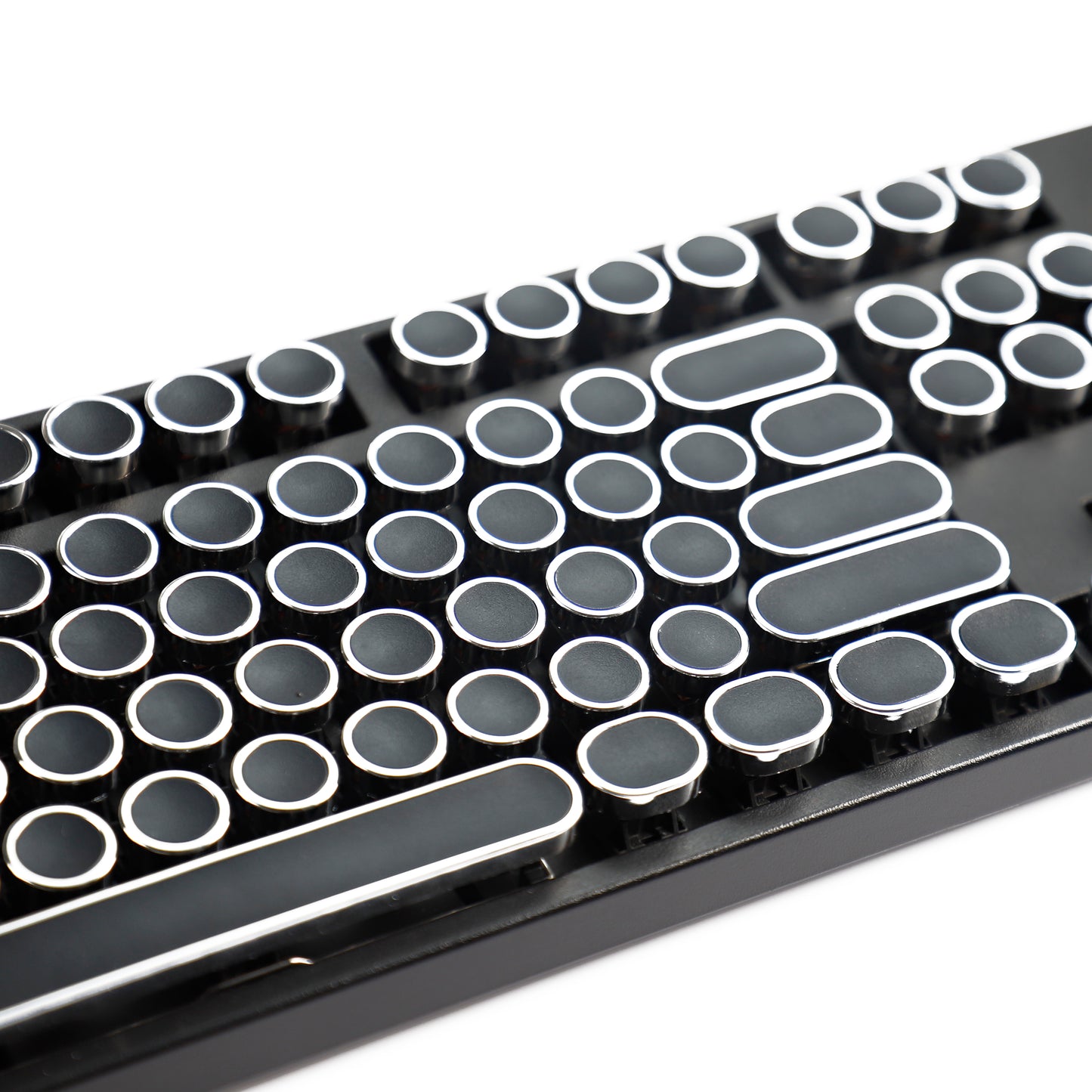 YMDK 104 Retro Electroplating Punk Typewriter Silver Round Blank Keycap for MX Mechanical Keyboard 61 75 87 104 Niu40 ID75 Corne Split46 36