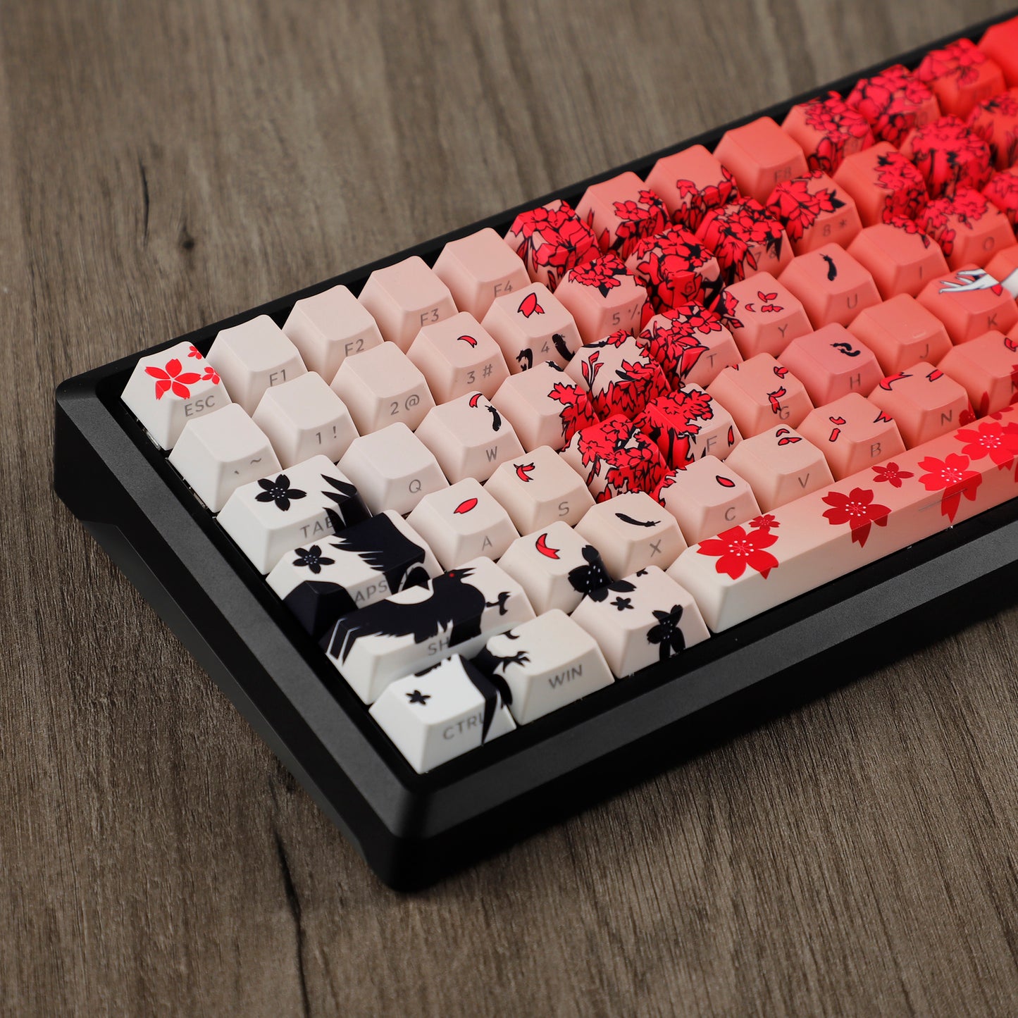 YMDK 131 Raven Sakura Keycap Cherry Profile Double Shot Sidelit Shine Through PBT Keycaps for 65/75/87/98/100/104 MX Mechanical Keyboard